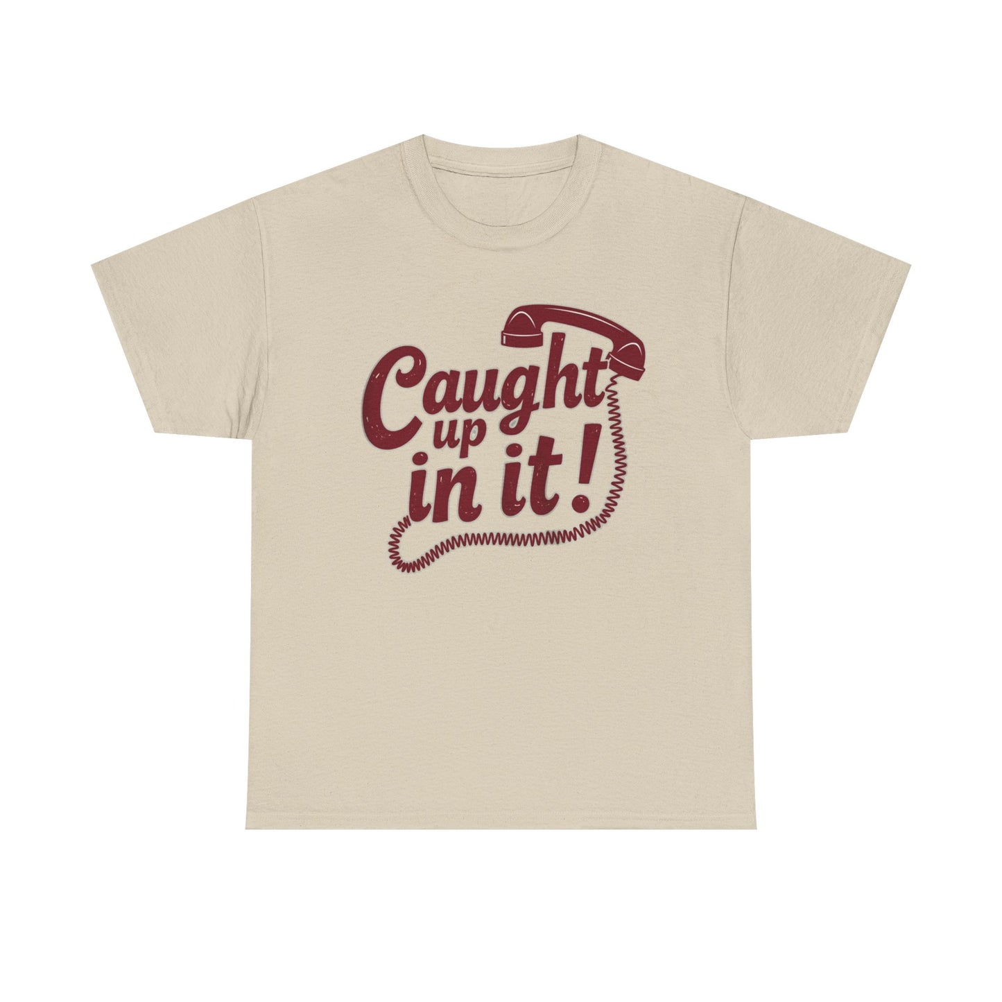 Caught Up in It, Phone chord, Unisex Heavy Cotton Tee, Vintage Phone Graphic T-Shirt, Casual Daily Wear, Fun Gift for Friends, Trendy White Tee - Psychonaut Swag