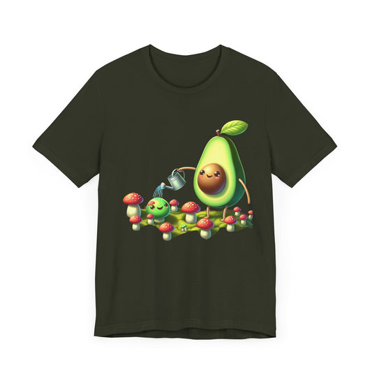 Short Sleeve Tee - Avocado watering magic shrooms.  Funny Design - Psychonaut Swag