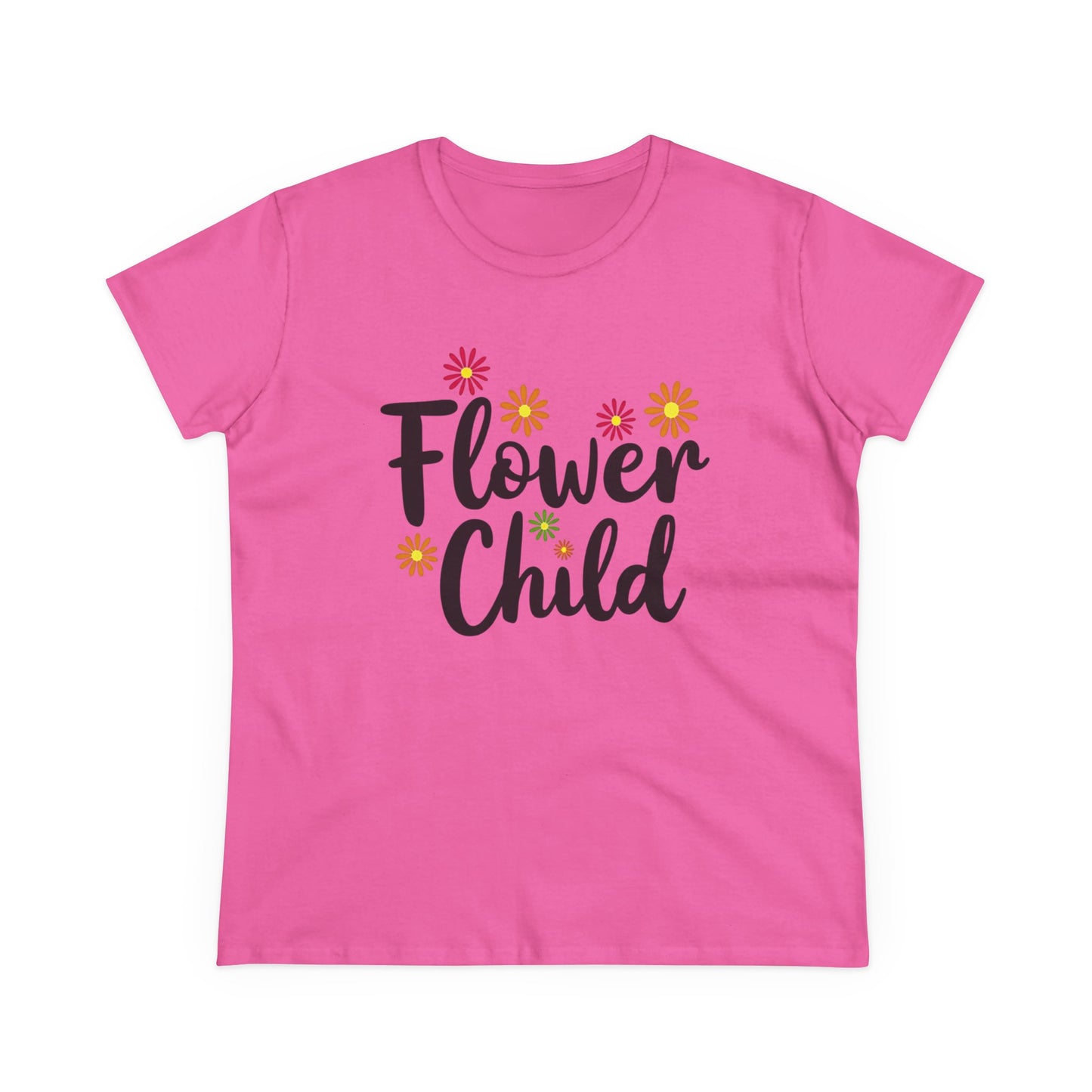 Flower Child Women's Midweight Cotton Tee - Boho Vintage Style Shirt for Everyday Wear - Psychonaut Swag