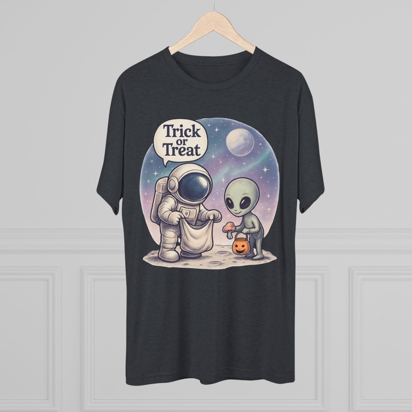 Space Trick or Treat Crew Tee, Halloween T-Shirt, Space Theme Shirt, Unisex Graphic Tee, Fun Costume Tee, Gift for Space Lovers