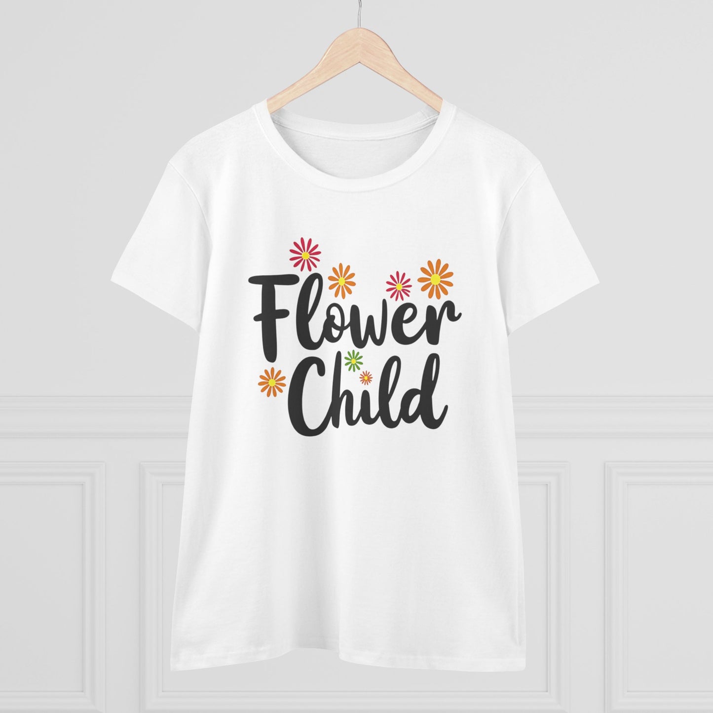 Flower Child Women's Midweight Cotton Tee - Boho Vintage Style Shirt for Everyday Wear - Psychonaut Swag