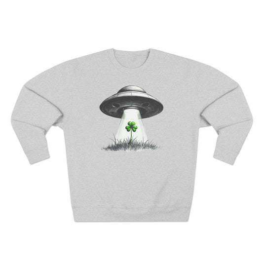 St. Patrick’s UFO Clover Sweatshirt — Alien Abduction Shamrock Crewneck