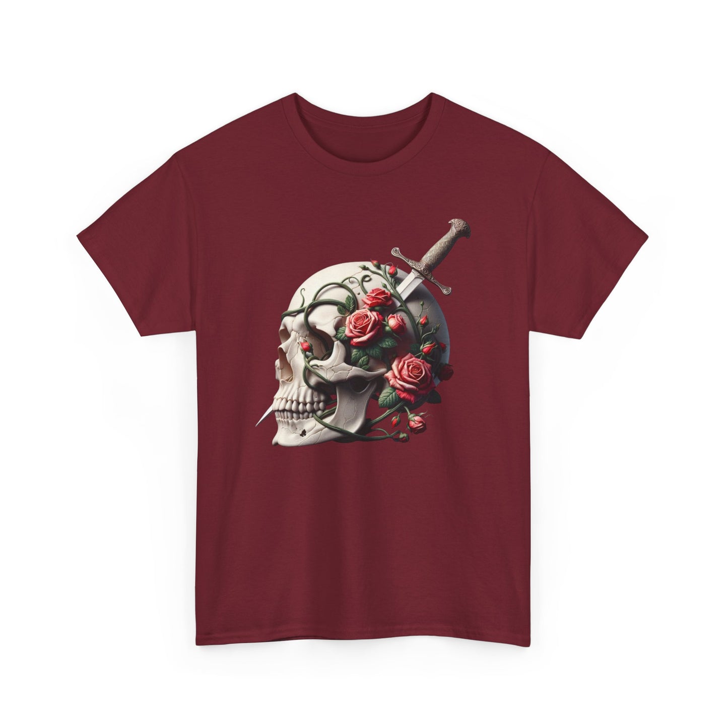 Skull & Roses Unisex Heavy Cotton Tee - Edgy Graphic T-Shirt for Alternative Fashion - Psychonaut Swag