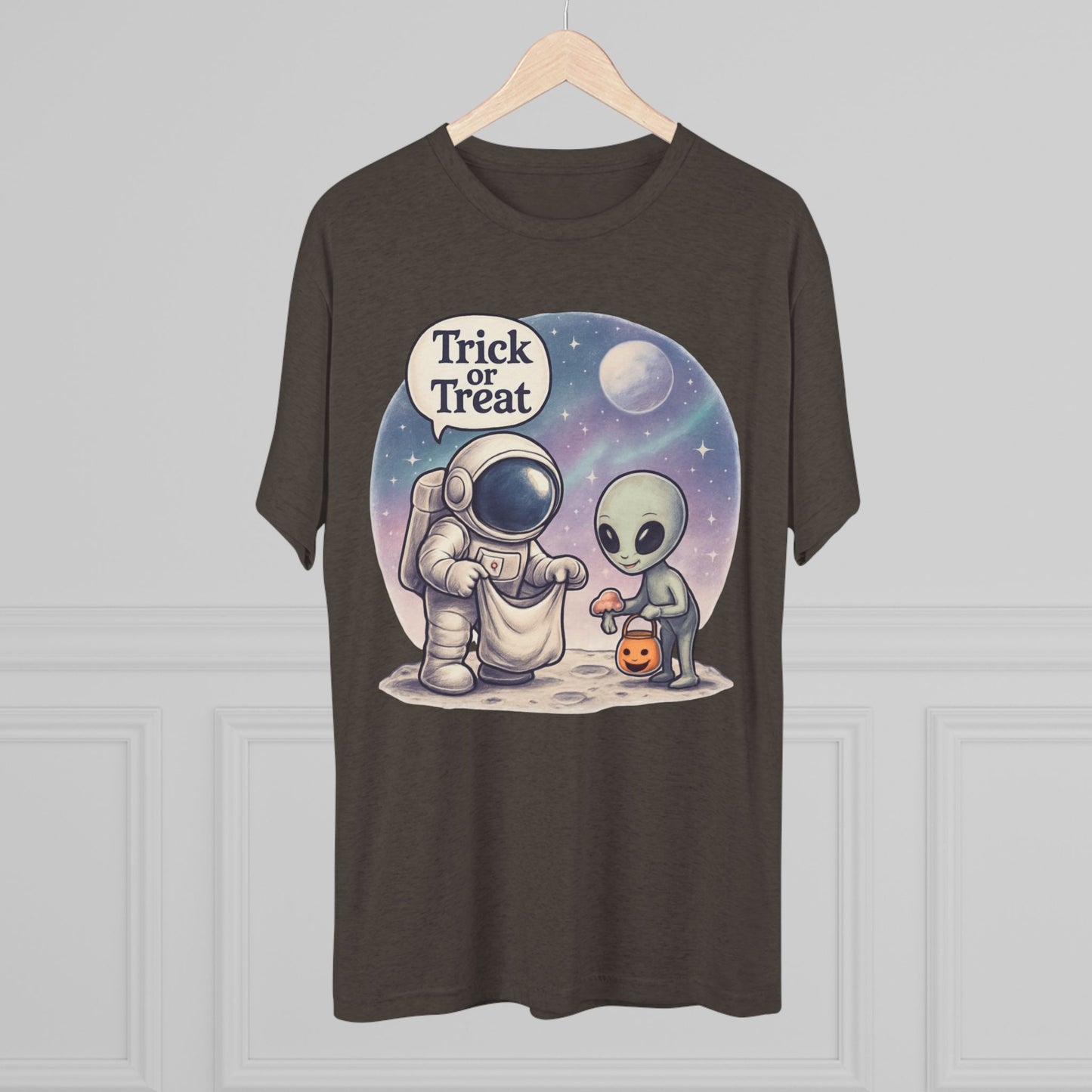 Space Trick or Treat Crew Tee, Halloween T-Shirt, Space Theme Shirt, Unisex Graphic Tee, Fun Costume Tee, Gift for Space Lovers