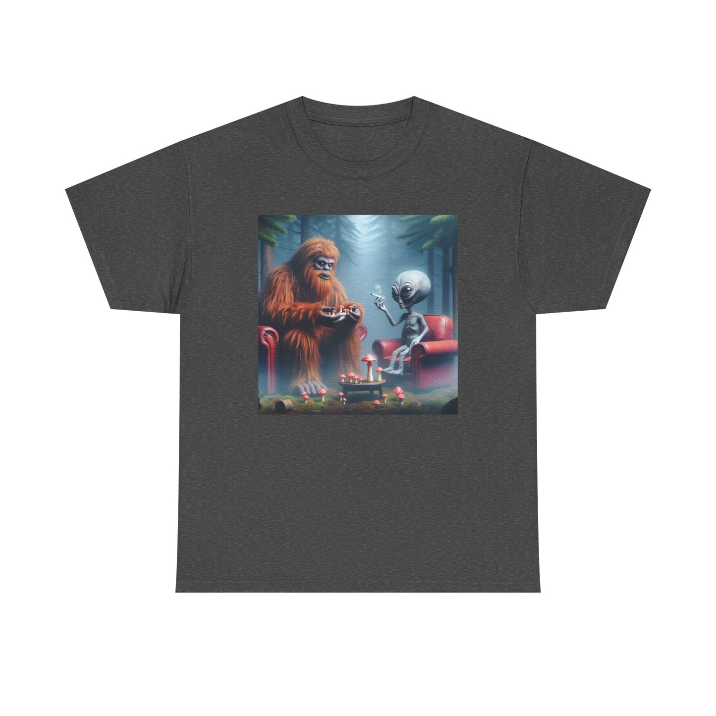 Mythical Bigfoot and Alien, Hanging out in the woods, Unisex Heavy Cotton Tee - Psychonaut Swag