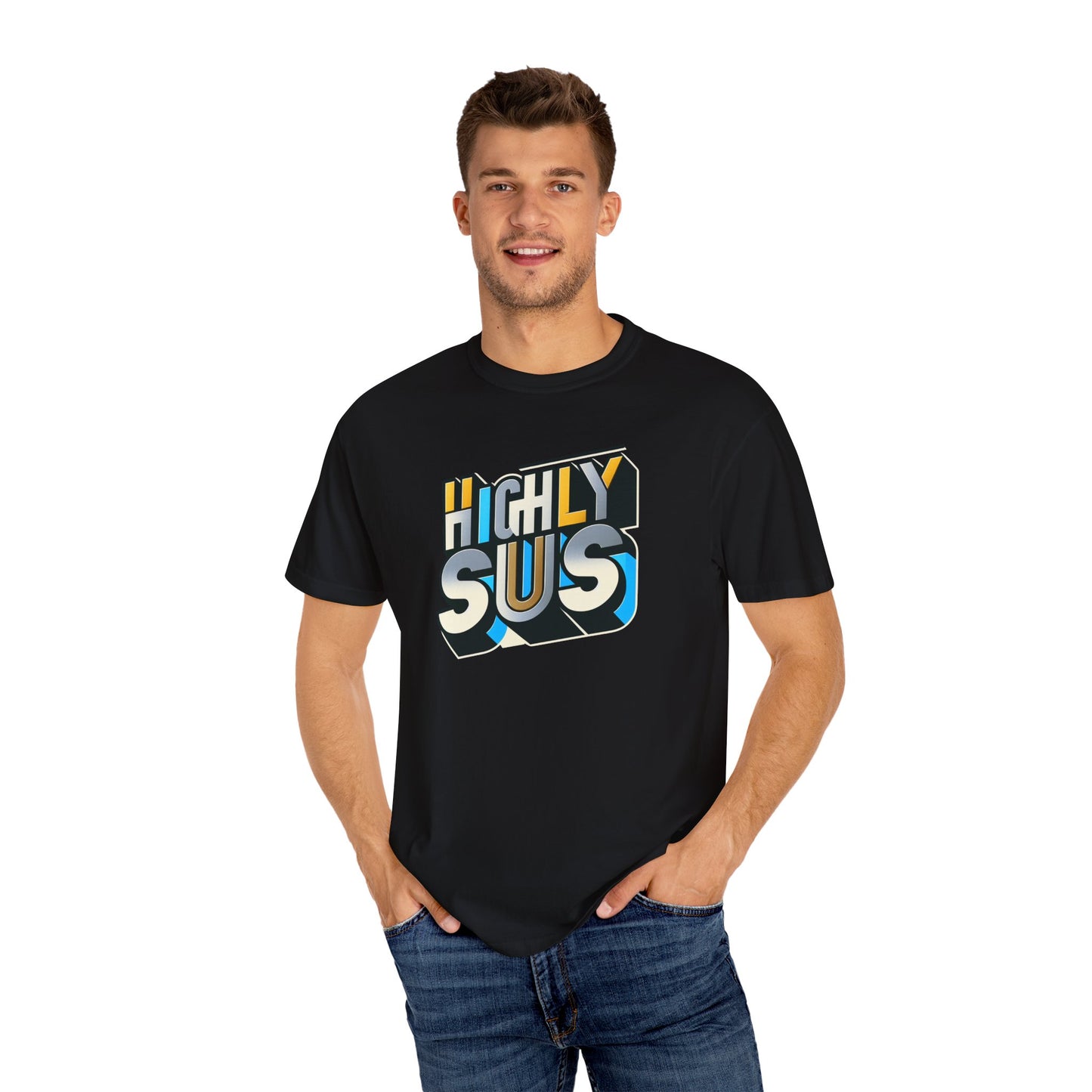 Highly Sus Unisex Garment-Dyed T-shirt - Trendy Casual Wear - Psychonaut Swag