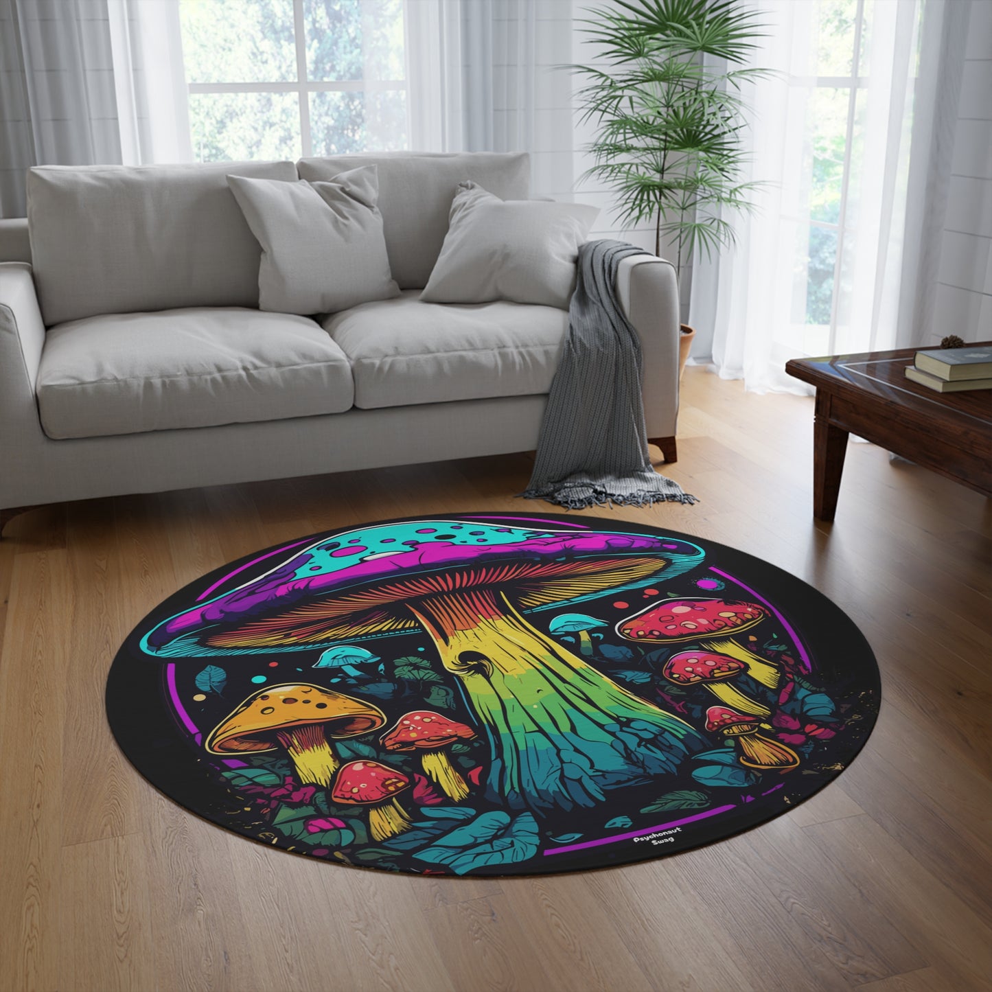 Magical Mushroom, Psychedelic Round Drum Rug