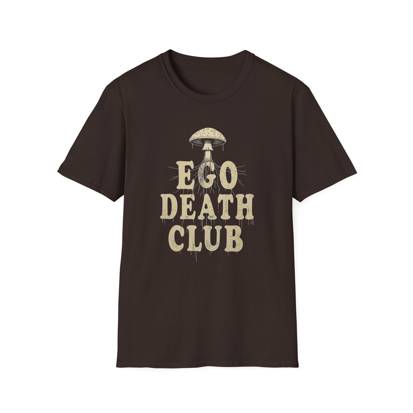 Ego Death Club Mushroom, T-Shirt, Unisex Softstyle Tee, Casual Wear, Gift for Friends, Unique Graphic Shirt - Psychonaut Swag