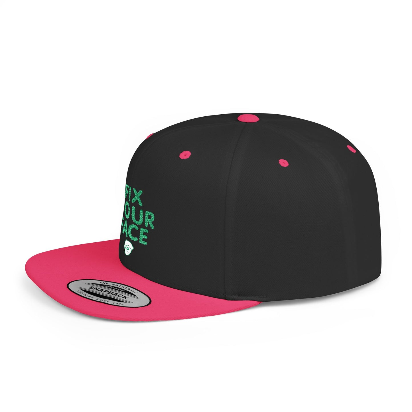 Fix Your Face-Leah, Flat Bill Snapback Cap, Trendy Snapback Hat, Funny Quote Hat, Casual Streetwear Cap, Unique Gift for Friends