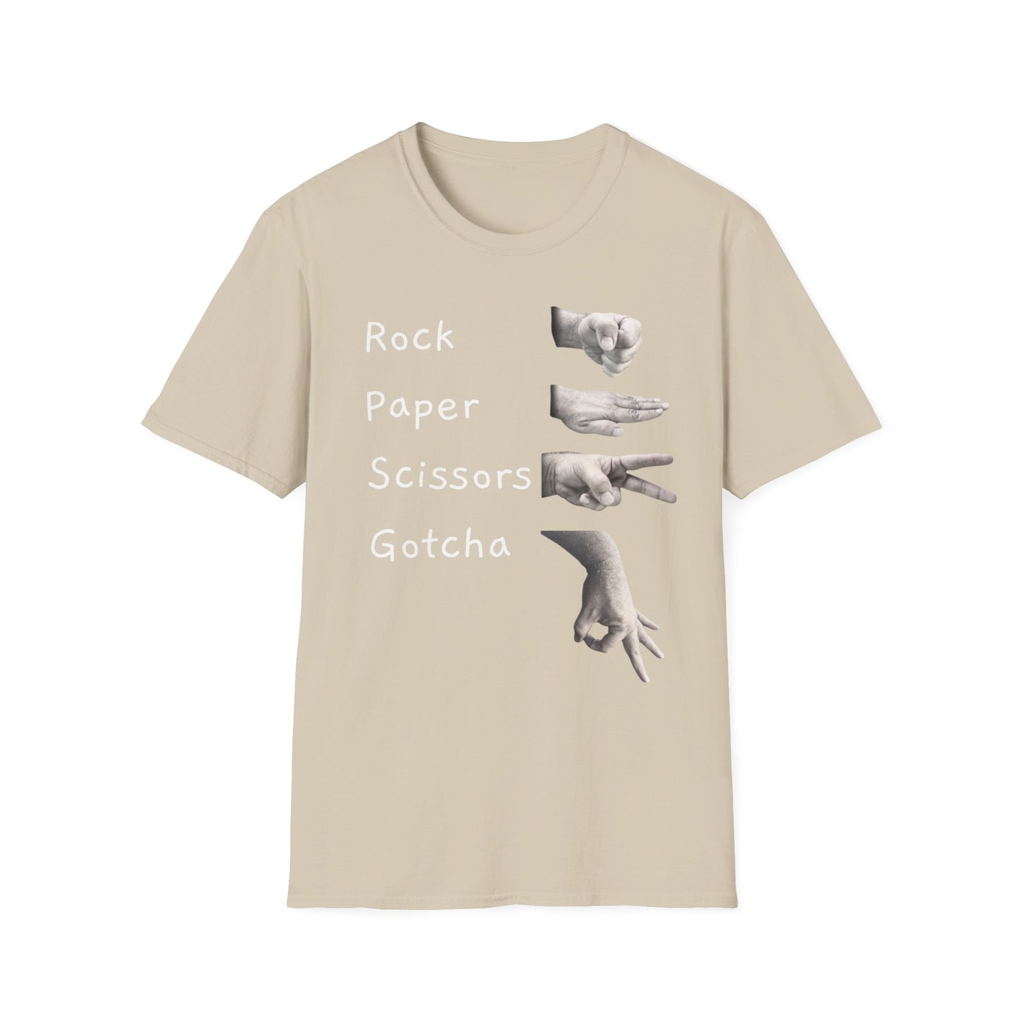 Rock, Paper, Scissors Creative Hands Symbol T-Shirt, Hand Gesture Graphic Tee, Unisex Softstyle Shirt for Friends, Casual Wear, Gift for Holidays, Statement Shirt