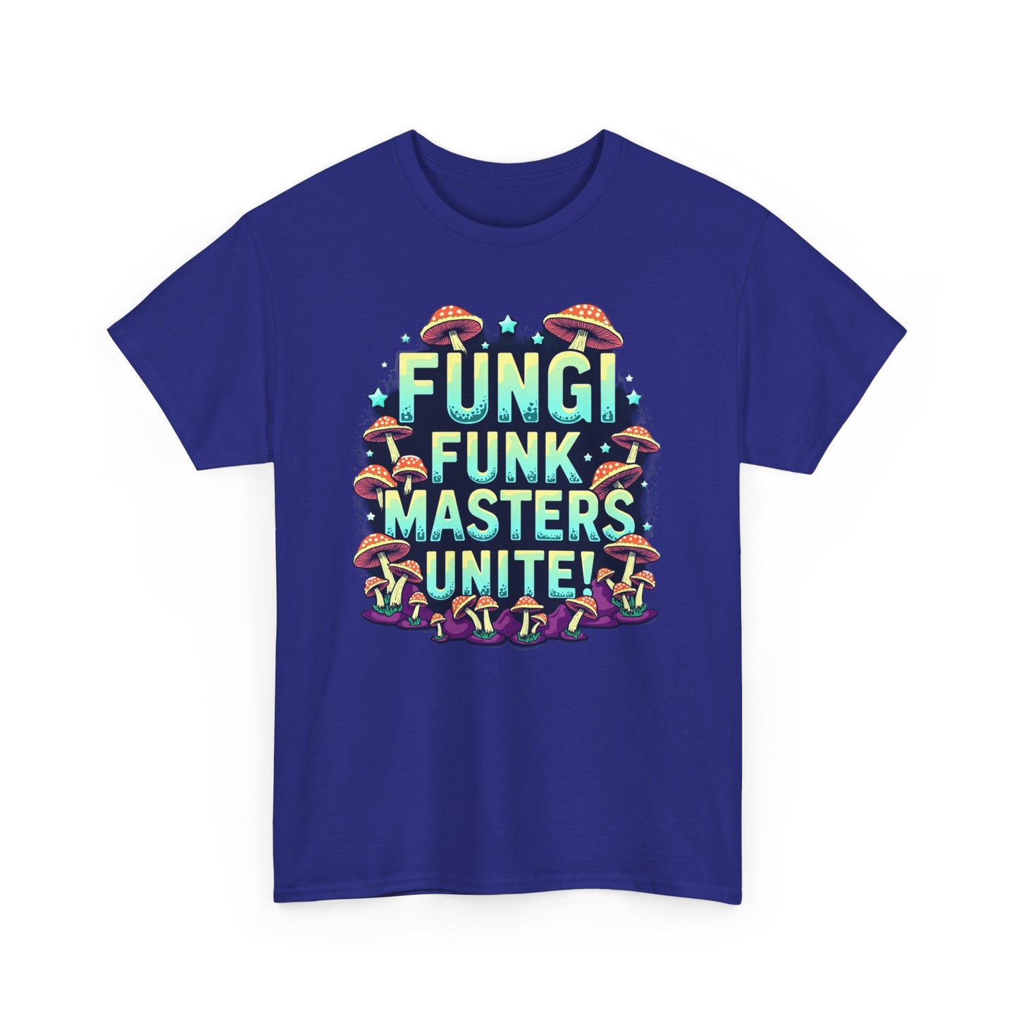 Fungi Funk Masters Unite Unisex Heavy Cotton Tee - Playful Mushroom Graphic T-Shirt - Psychonaut Swag