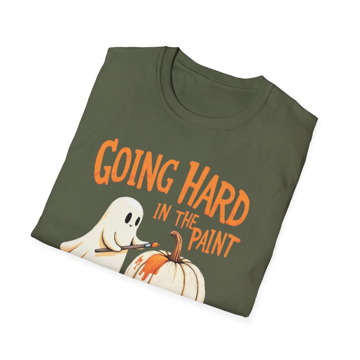 Halloween Ghost painting, T-Shirt, Fun Halloween Shirt, Unisex Softstyle Tee, Autumn Apparel, Pumpkin Design Tee