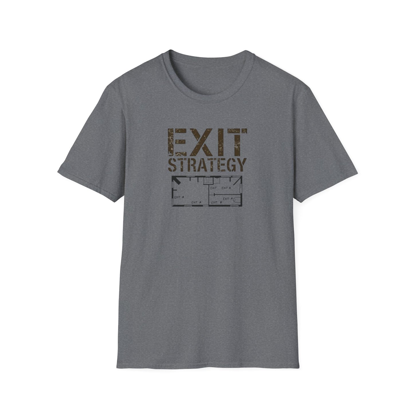 Exit Strategy Unisex Softstyle T-Shirt, Casual Wear, Fun Graphic Tee, Gift for Friends, Statement Shirt, Everyday Comfort - Psychonaut Swag