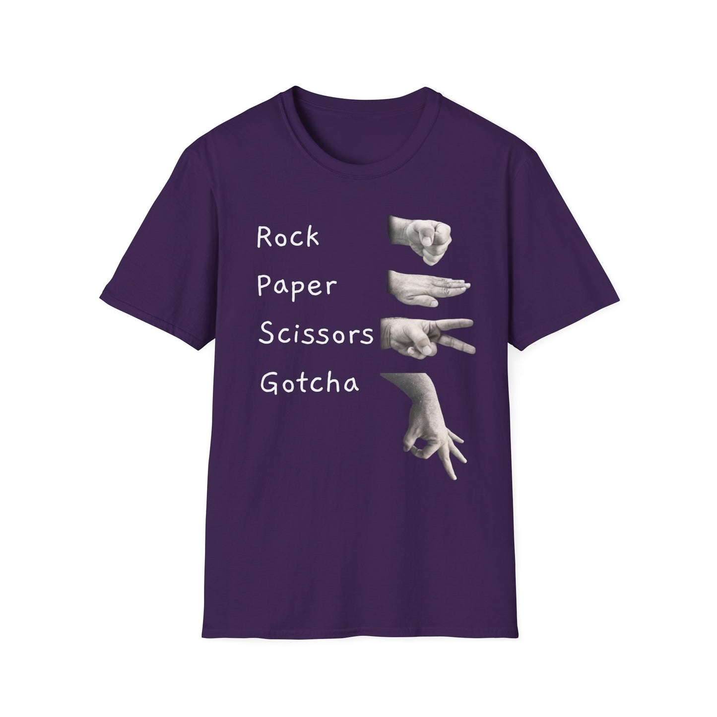 Rock, Paper, Scissors Creative Hands Symbol T-Shirt, Hand Gesture Graphic Tee, Unisex Softstyle Shirt for Friends, Casual Wear, Gift for Holidays, Statement Shirt