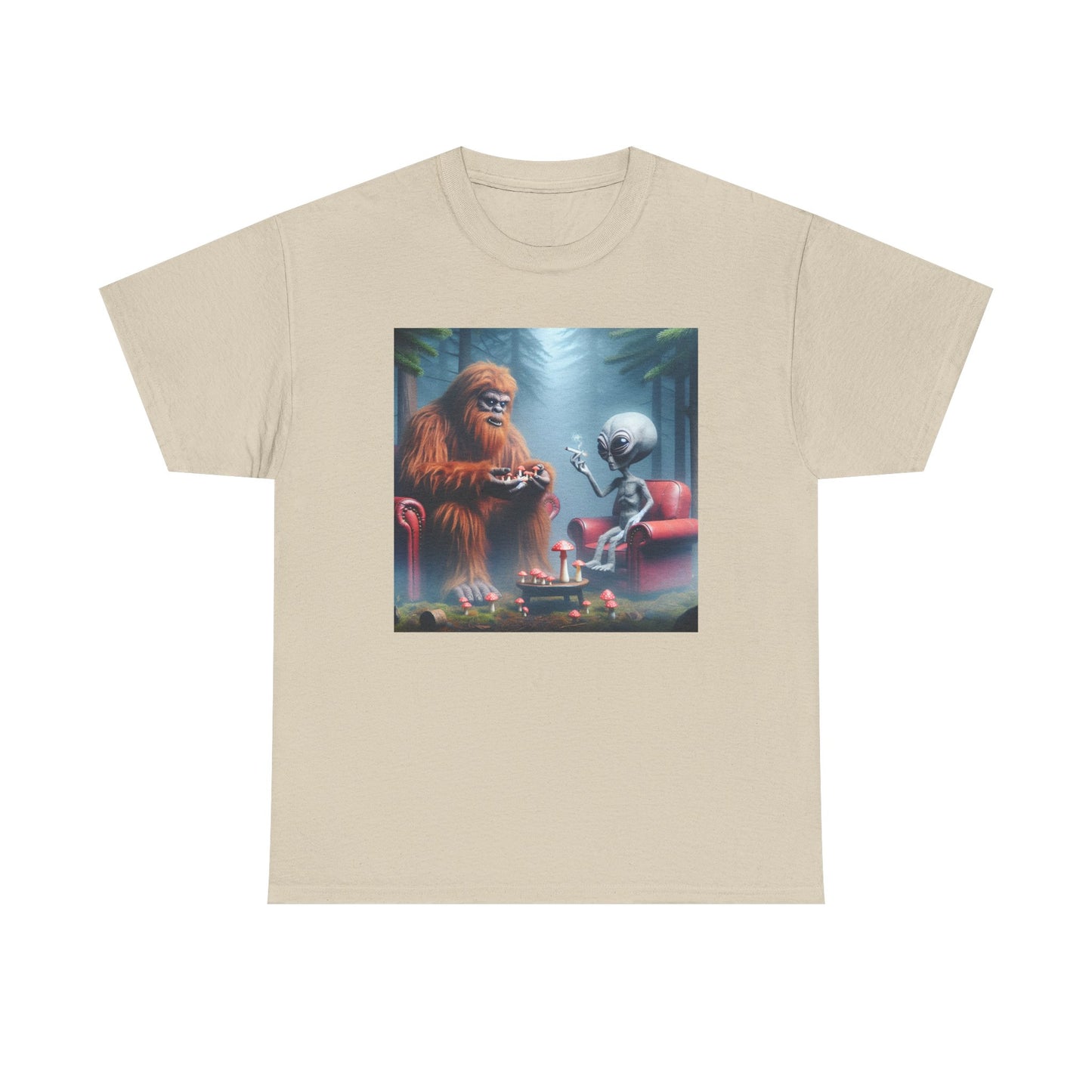 Mythical Bigfoot and Alien, Hanging out in the woods, Unisex Heavy Cotton Tee - Psychonaut Swag