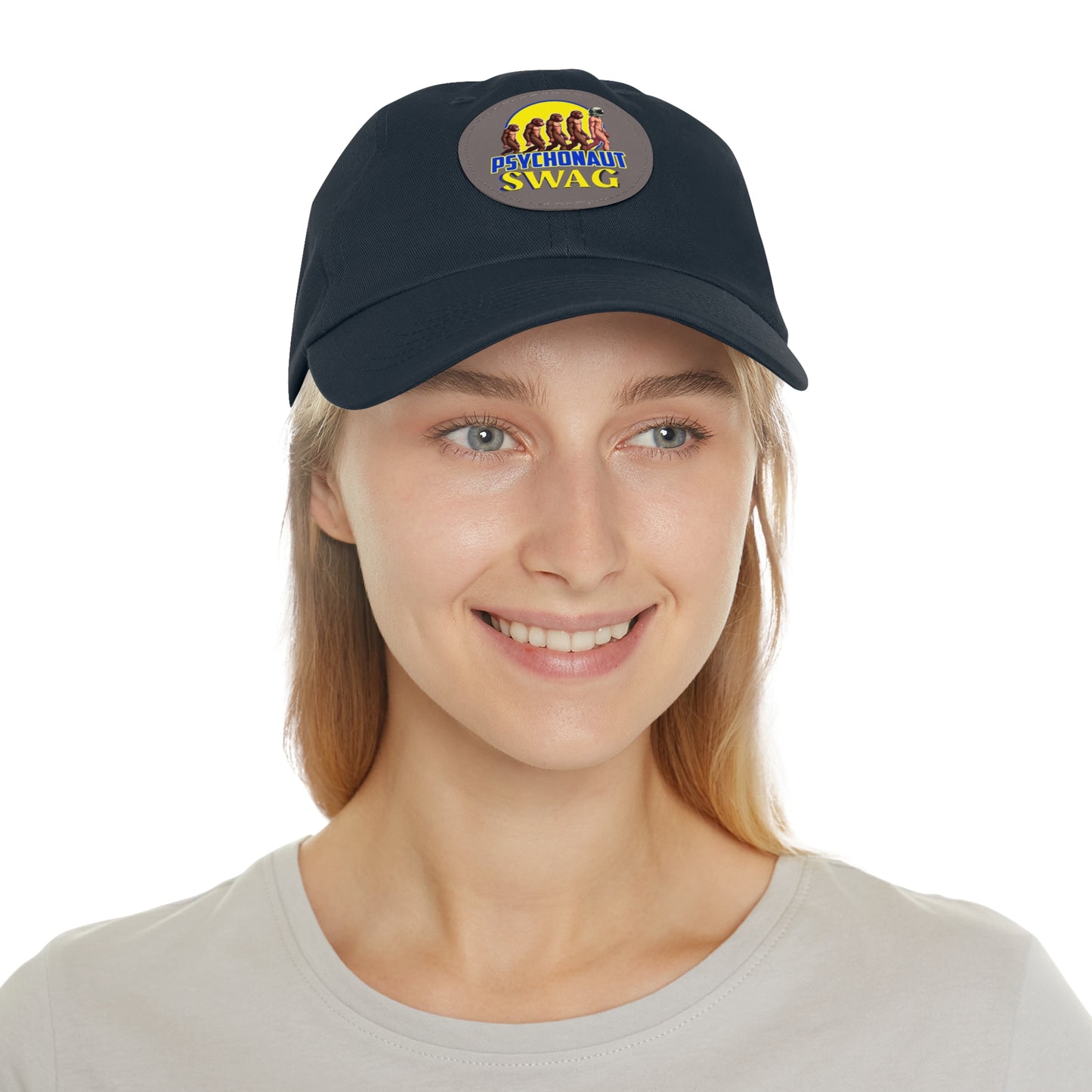 Psychonaut Swag Dad Hat with Leather Patch, Casual Cap for Outdoor Adventures, Fun Gift for Dads, Unique Street Style Hat - Psychonaut Swag