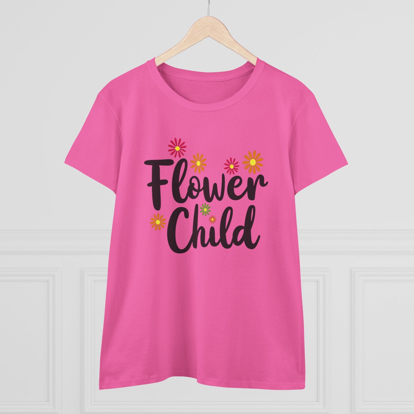 Flower Child Women's Midweight Cotton Tee - Boho Vintage Style Shirt for Everyday Wear - Psychonaut Swag