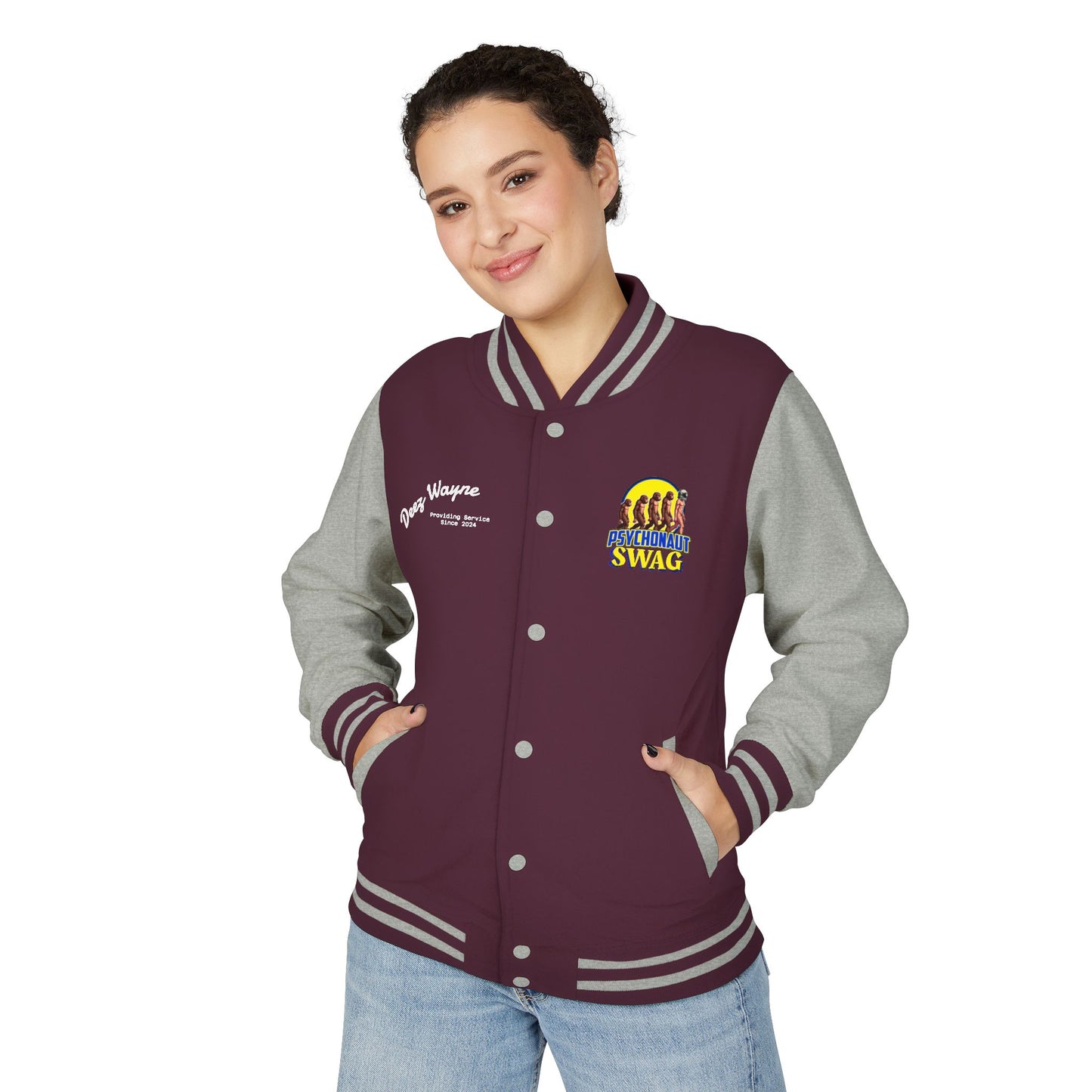 Psychonaut Swag, Small Biz, Vintage Unisex Heavyweight Letterman Jacket – Perfect for Team Spirit, Casual Outings, Gifts, College Events, Personalized Style