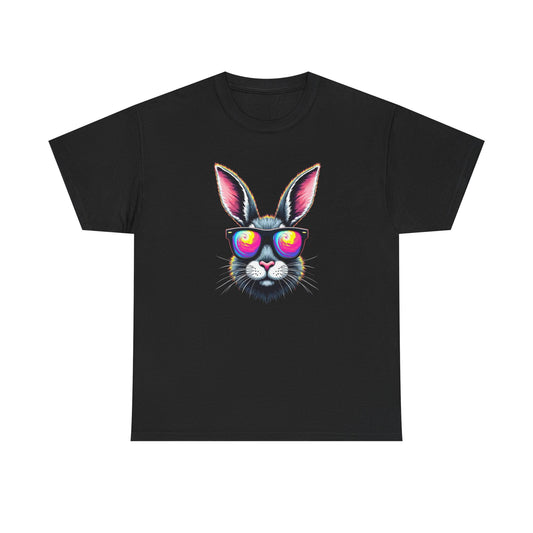 Bunny with Heart Sunglasses Tee — Retro Neon Rabbit Graphic T-Shirt