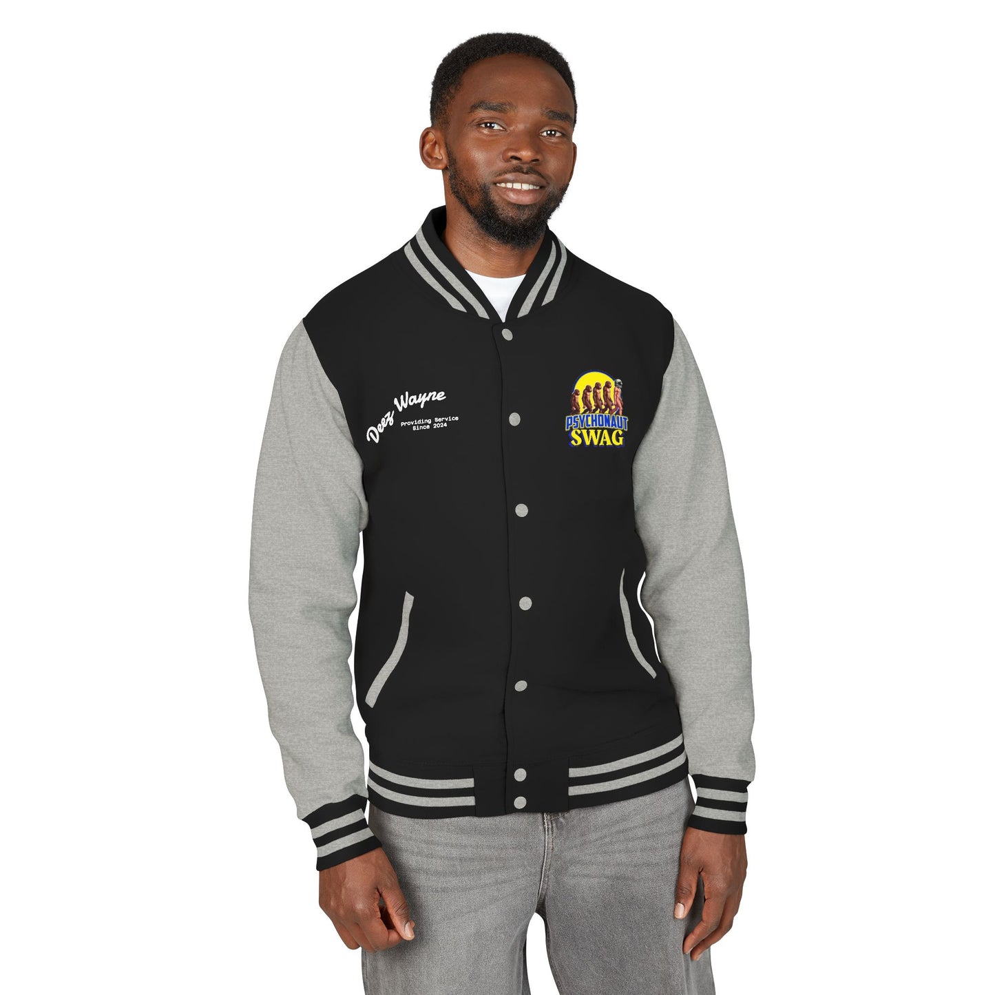 Psychonaut Swag, Small Biz, Vintage Unisex Heavyweight Letterman Jacket – Perfect for Team Spirit, Casual Outings, Gifts, College Events, Personalized Style