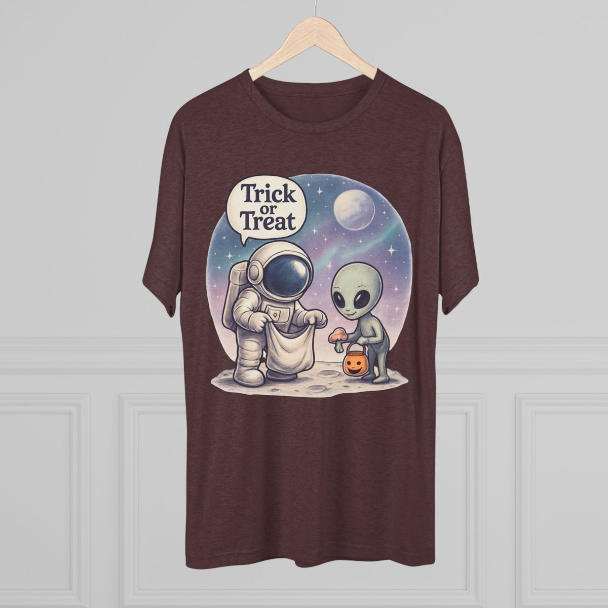 Space Trick or Treat Crew Tee, Halloween T-Shirt, Space Theme Shirt, Unisex Graphic Tee, Fun Costume Tee, Gift for Space Lovers