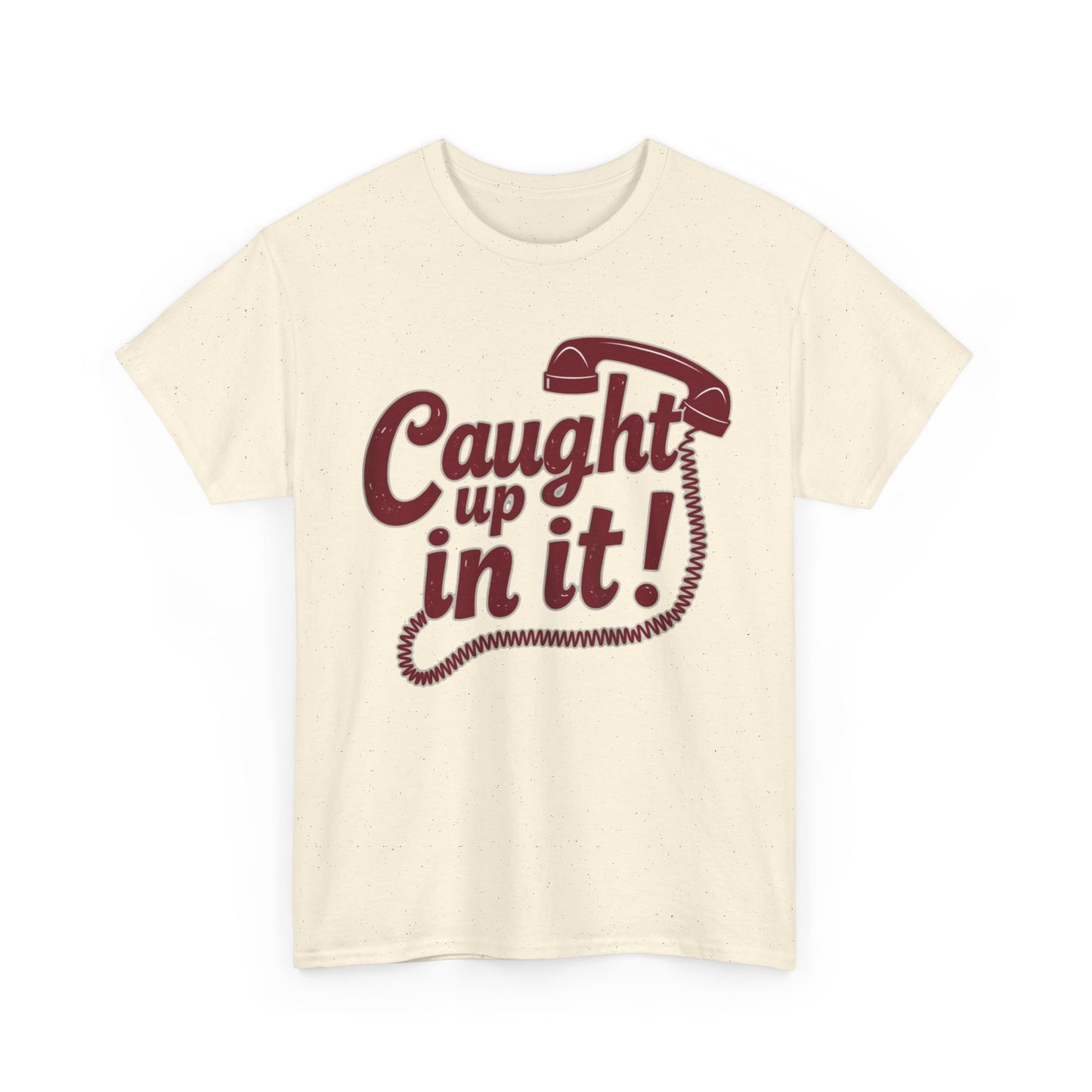 Caught Up in It, Phone chord, Unisex Heavy Cotton Tee, Vintage Phone Graphic T-Shirt, Casual Daily Wear, Fun Gift for Friends, Trendy White Tee - Psychonaut Swag