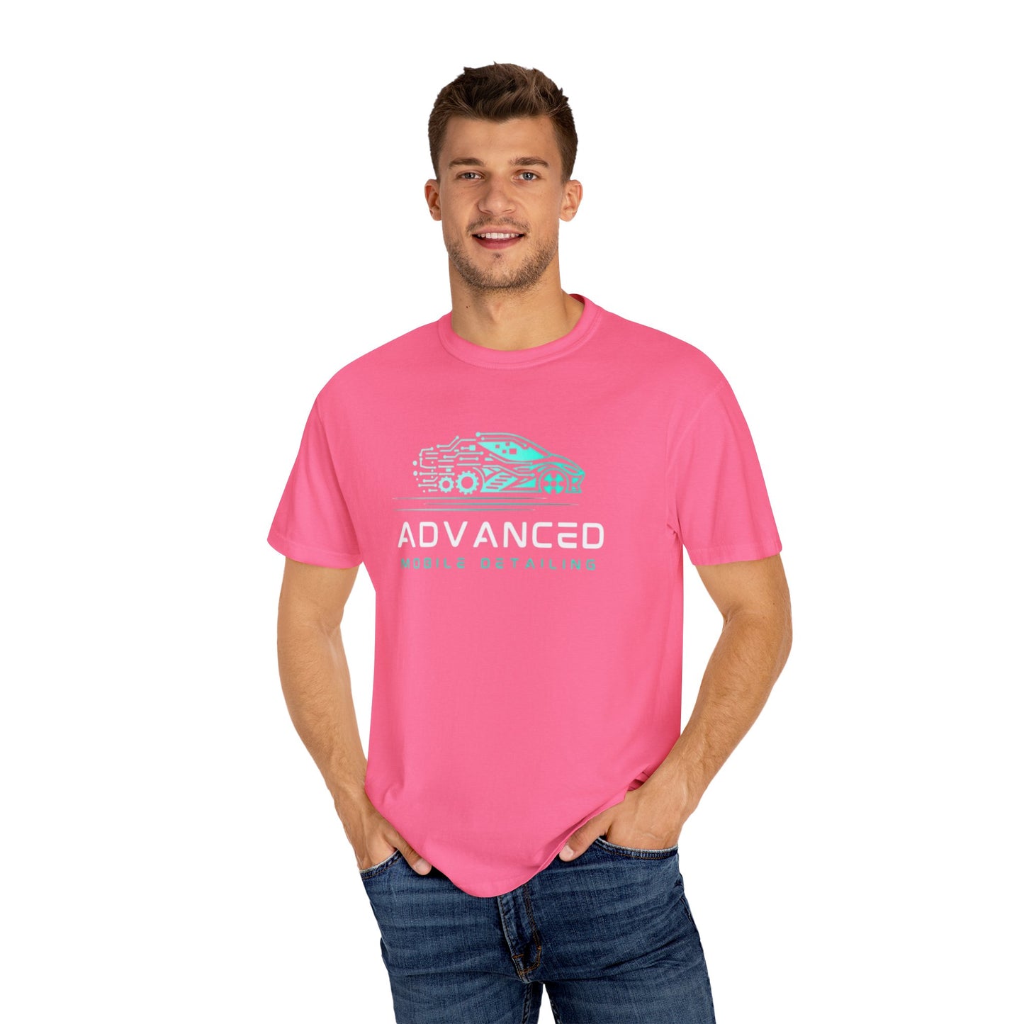 Advanced Mobile, Garment Dyed, T-Shirt, Unisex Graphic Tee, Casual Streetwear, Perfect Gift for Car Lovers, Vintage Style Merch, Everyday Wear
