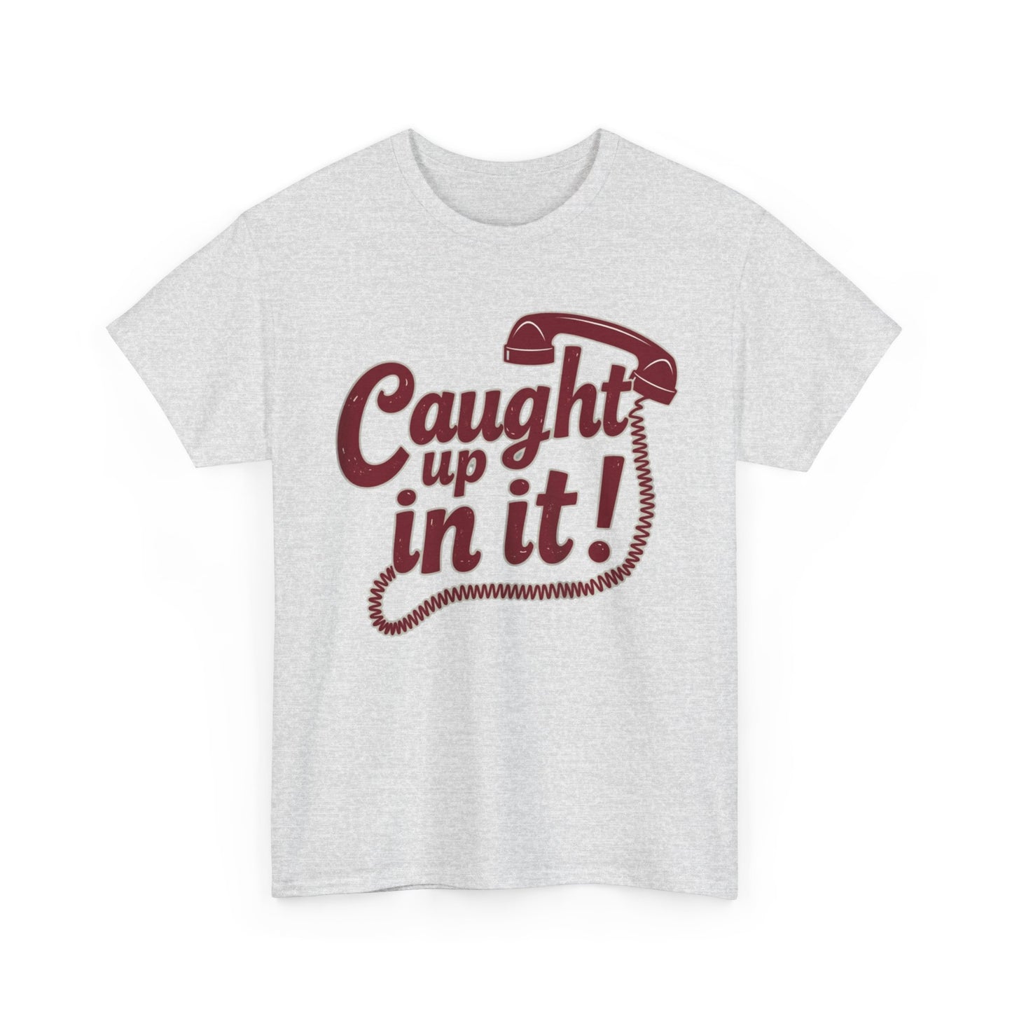 Caught Up in It, Phone chord, Unisex Heavy Cotton Tee, Vintage Phone Graphic T-Shirt, Casual Daily Wear, Fun Gift for Friends, Trendy White Tee - Psychonaut Swag