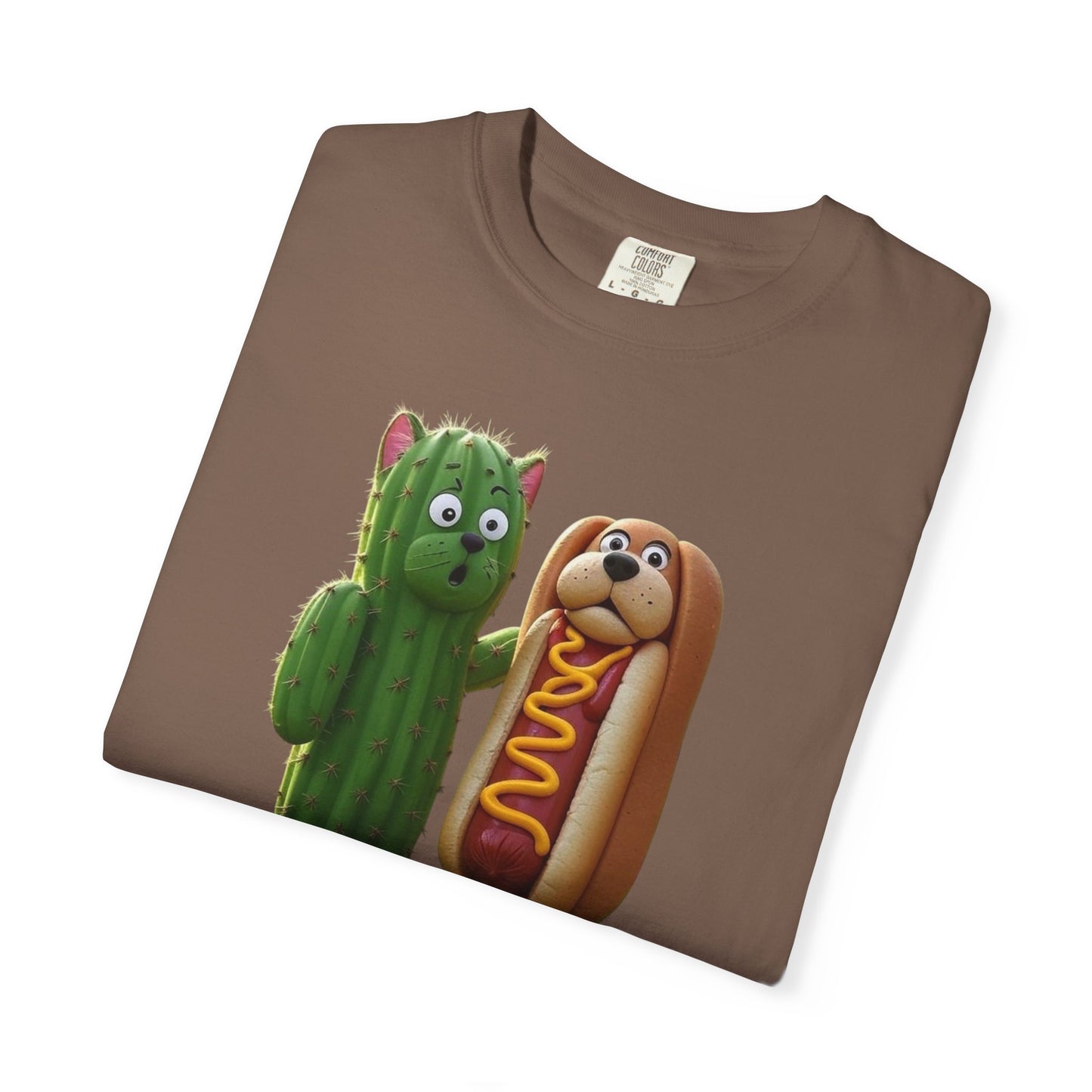 Friends Cactus and Hot Dog, Cartoon T-Shirt, Cute Tee for Kids and Adults, Humorous Gift for Food Lovers, Summer Casual Wear, Birthday Gift