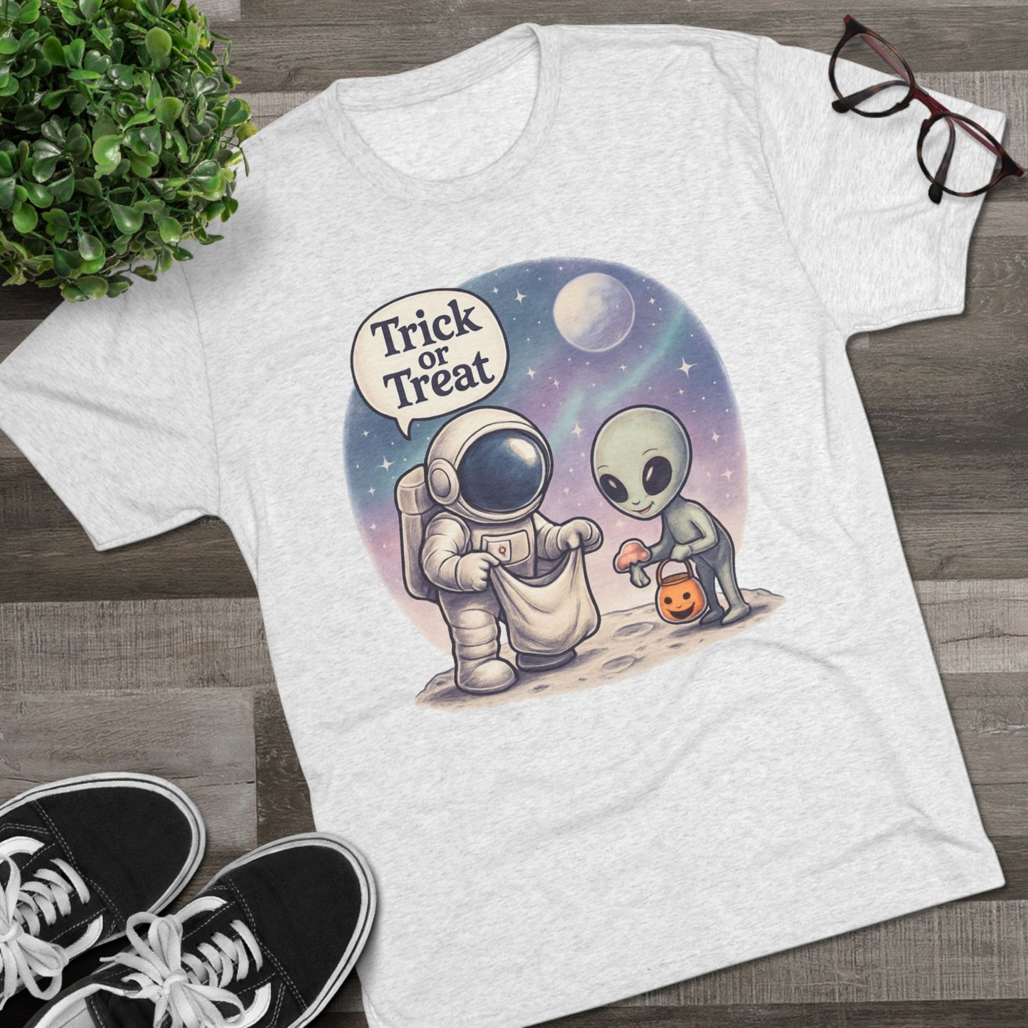 Space Trick or Treat Crew Tee, Halloween T-Shirt, Space Theme Shirt, Unisex Graphic Tee, Fun Costume Tee, Gift for Space Lovers