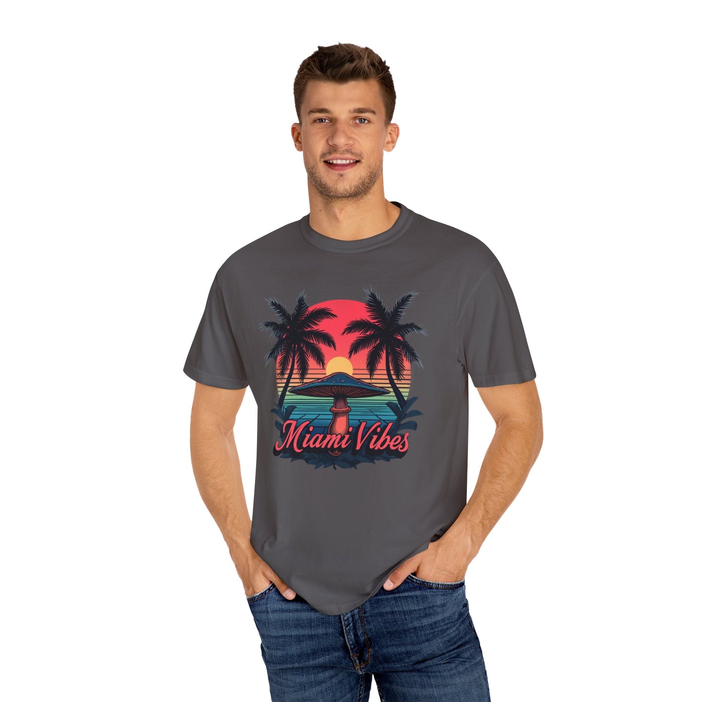 Miami Vibes, T-Shirt with Tropical Vibes Design, Summer Apparel, Beachwear, Gift for Vacation Lovers, Relaxed Style - Psychonaut Swag