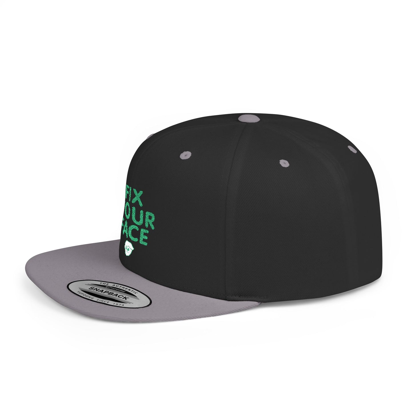 Fix Your Face-Leah, Flat Bill Snapback Cap, Trendy Snapback Hat, Funny Quote Hat, Casual Streetwear Cap, Unique Gift for Friends