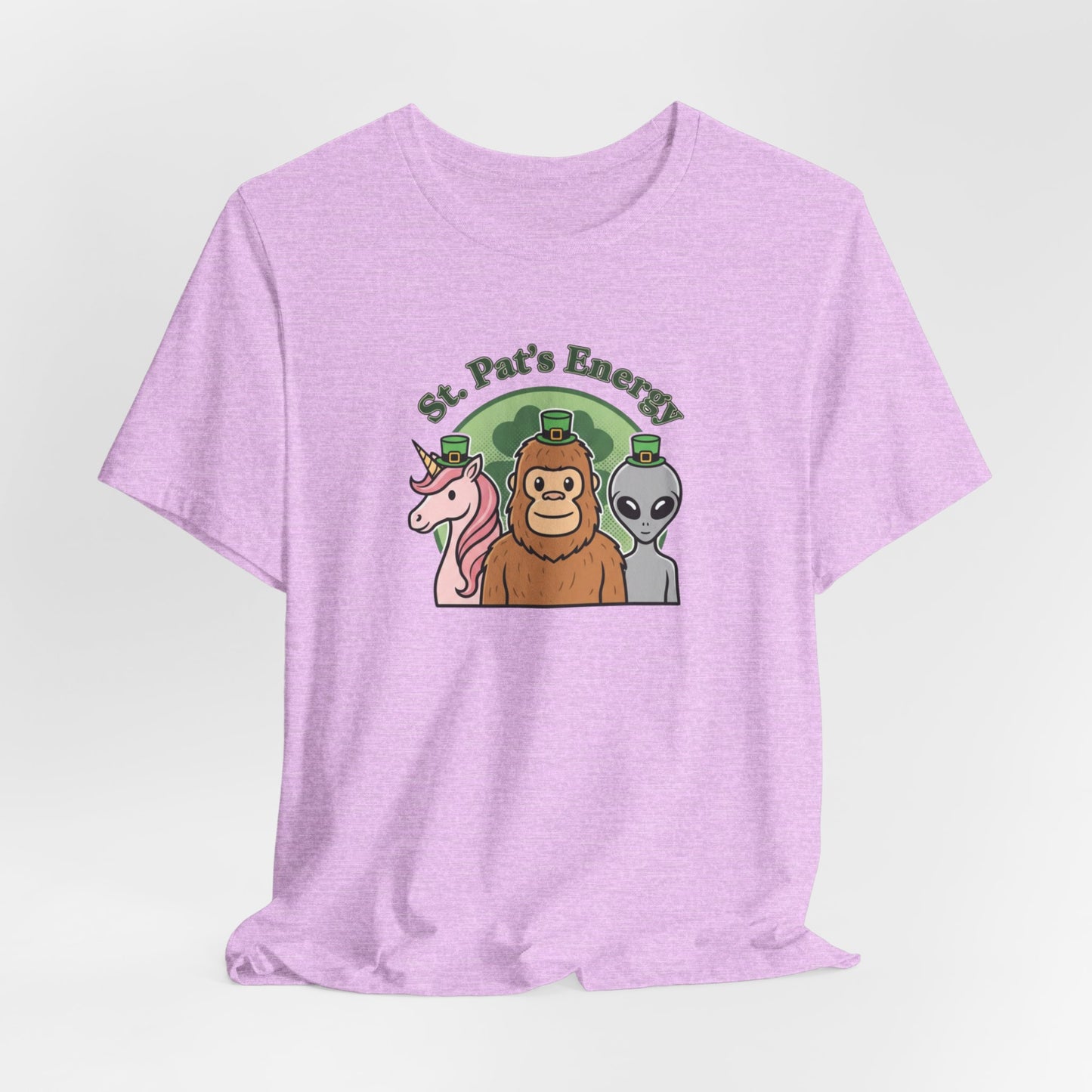 St. Pat’s Energy T‑Shirt — Unicorn, Bigfoot & Alien St. Patrick’s Day Tee