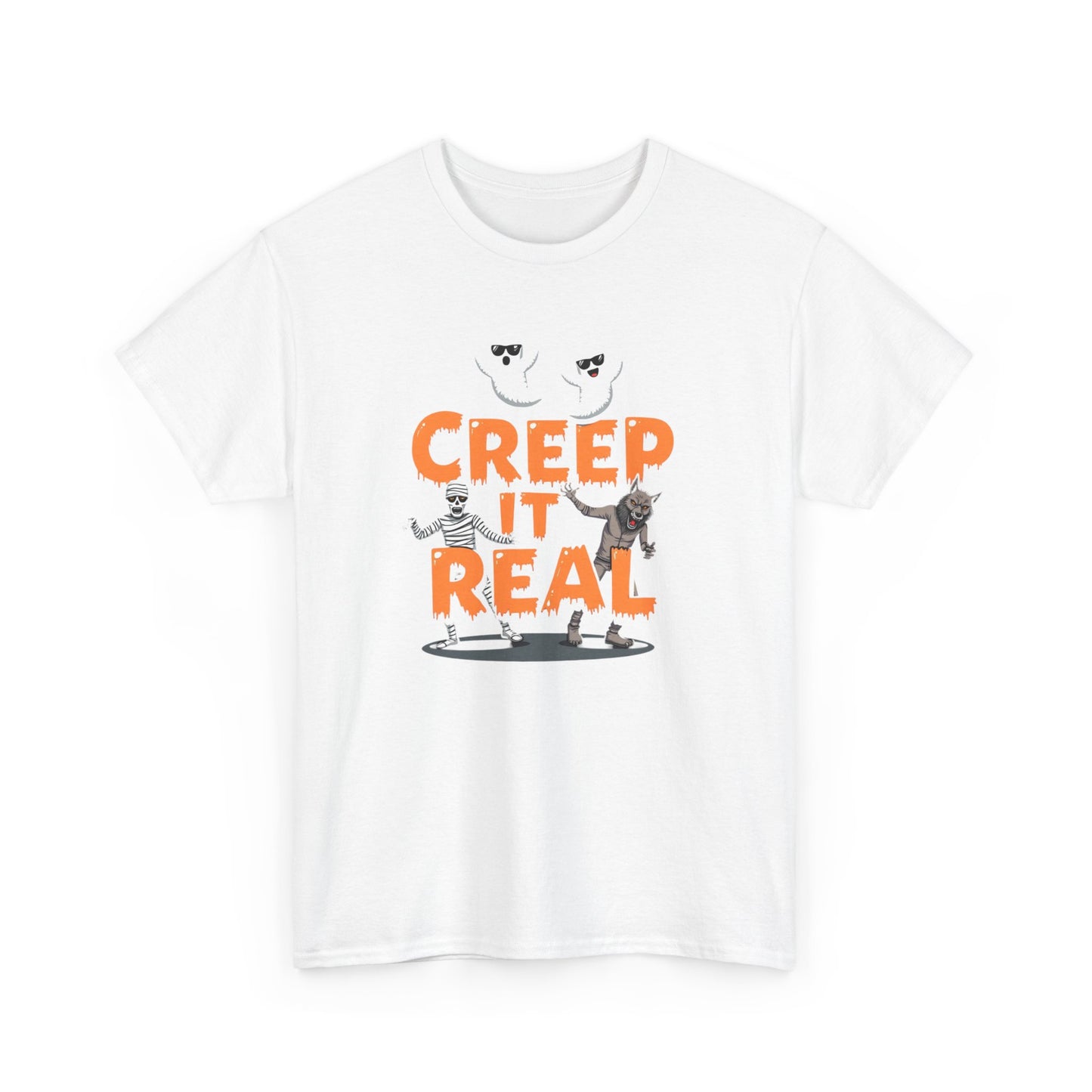 Creep It Real Unisex Heavy Cotton Tee, Halloween Shirt, Fall Apparel, Spooky Season, Ghost Theme, Unisex Casual Wear