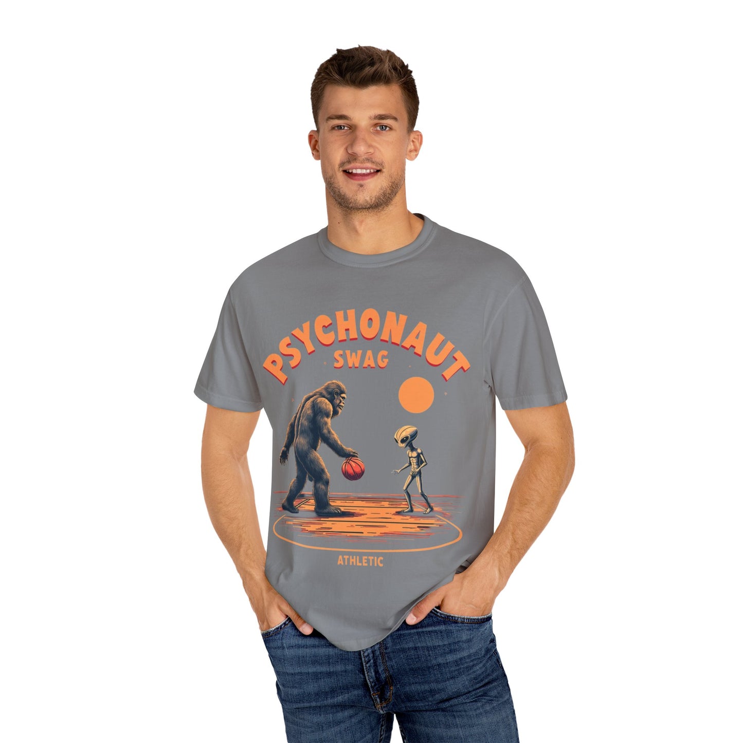 Alien vs Bigfoot, Psychonaut Swag Unisex T-Shirt, Funny Graphic Tee, Unique Gift for Gamers, Outdoor Lovers, Birthday, Casual Wear - Psychonaut Swag