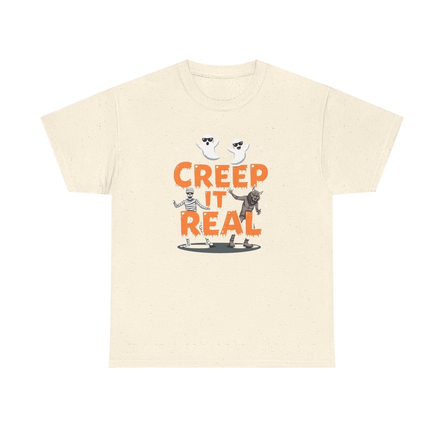 Creep It Real Unisex Heavy Cotton Tee, Halloween Shirt, Fall Apparel, Spooky Season, Ghost Theme, Unisex Casual Wear