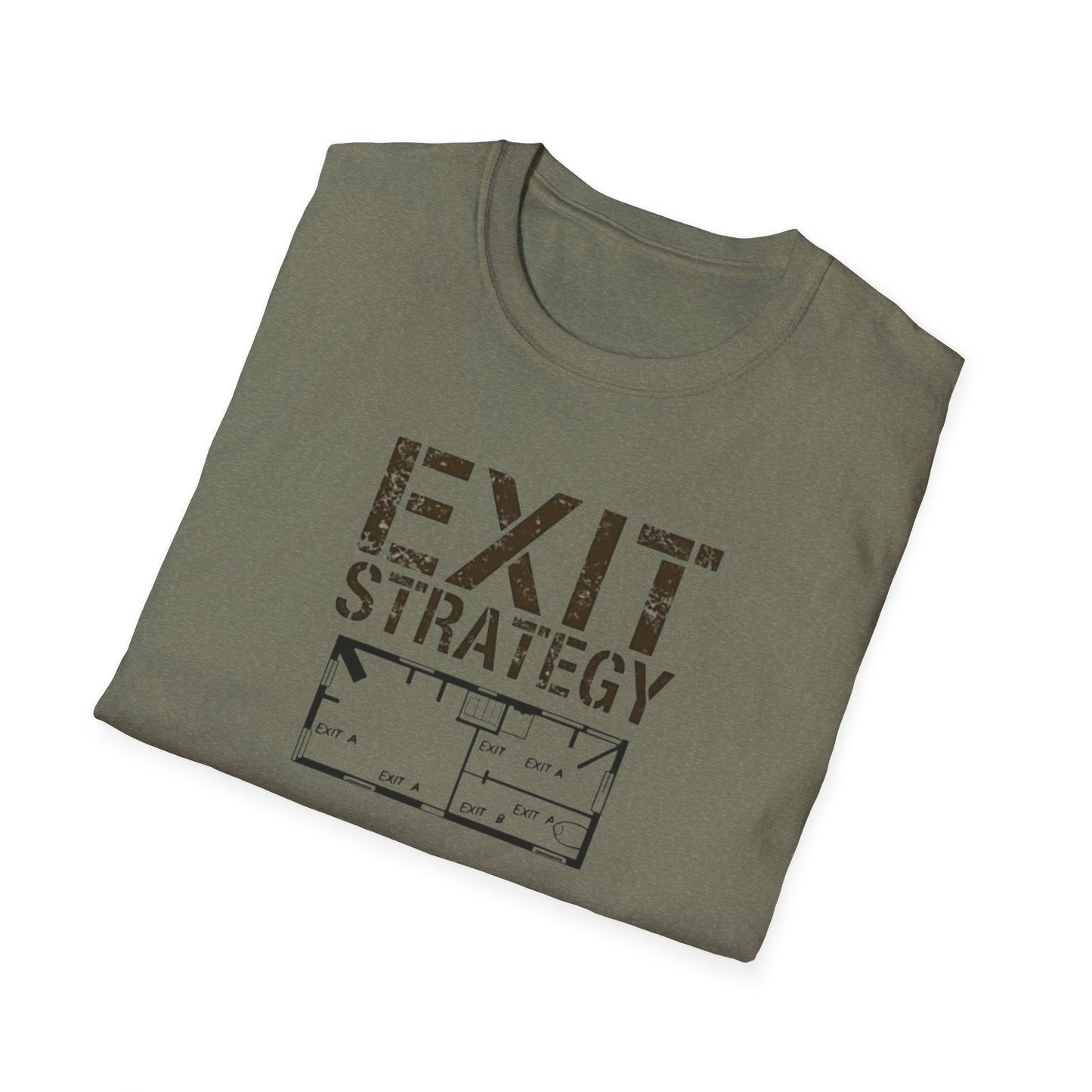 Exit Strategy Unisex Softstyle T-Shirt, Casual Wear, Fun Graphic Tee, Gift for Friends, Statement Shirt, Everyday Comfort - Psychonaut Swag