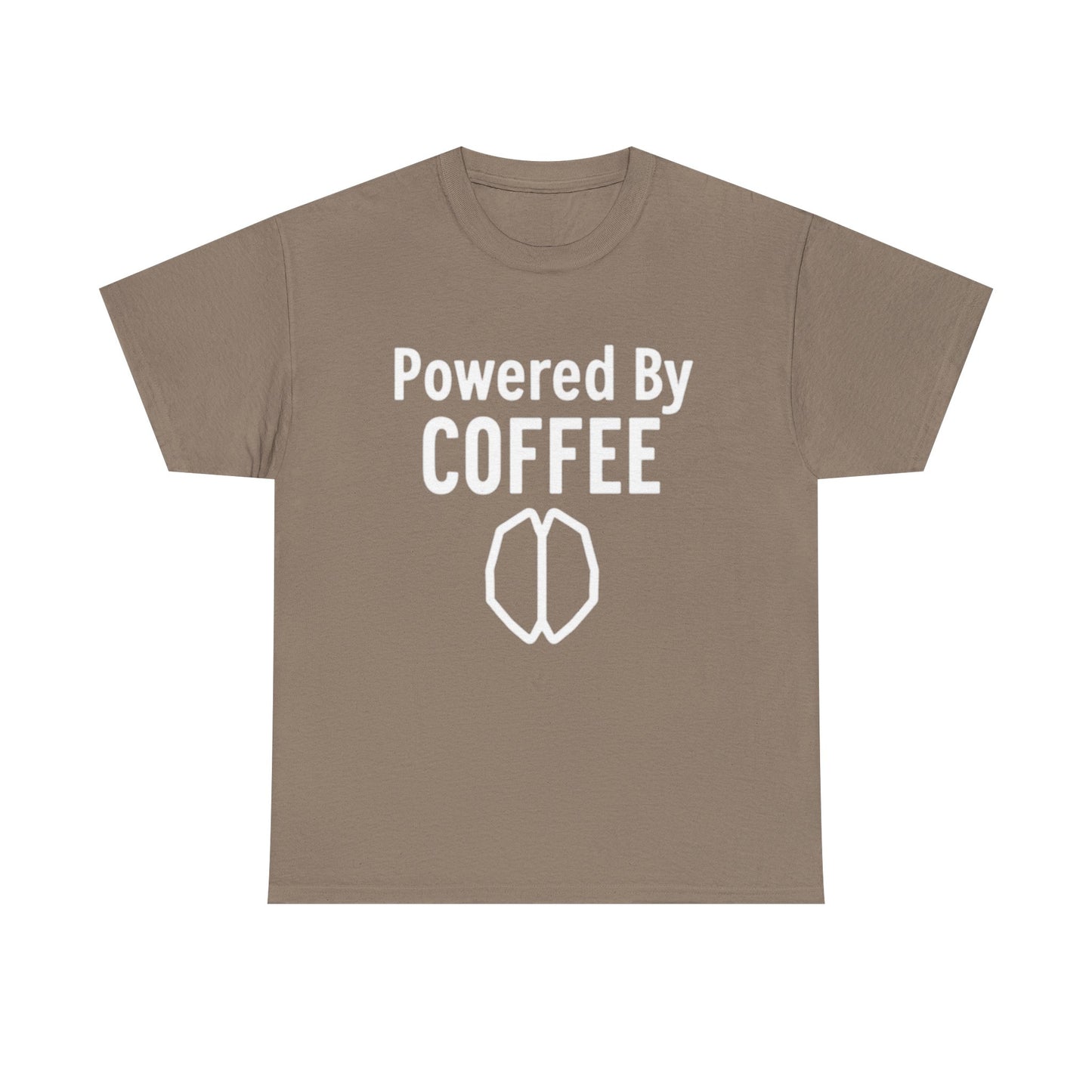 Powered By Coffee Unisex Heavy Cotton Tee, Funny Coffee Lover Shirt, Gift for Barista, Casual Wear, Perfect for Birthdays, Everyday Use - Psychonaut Swag
