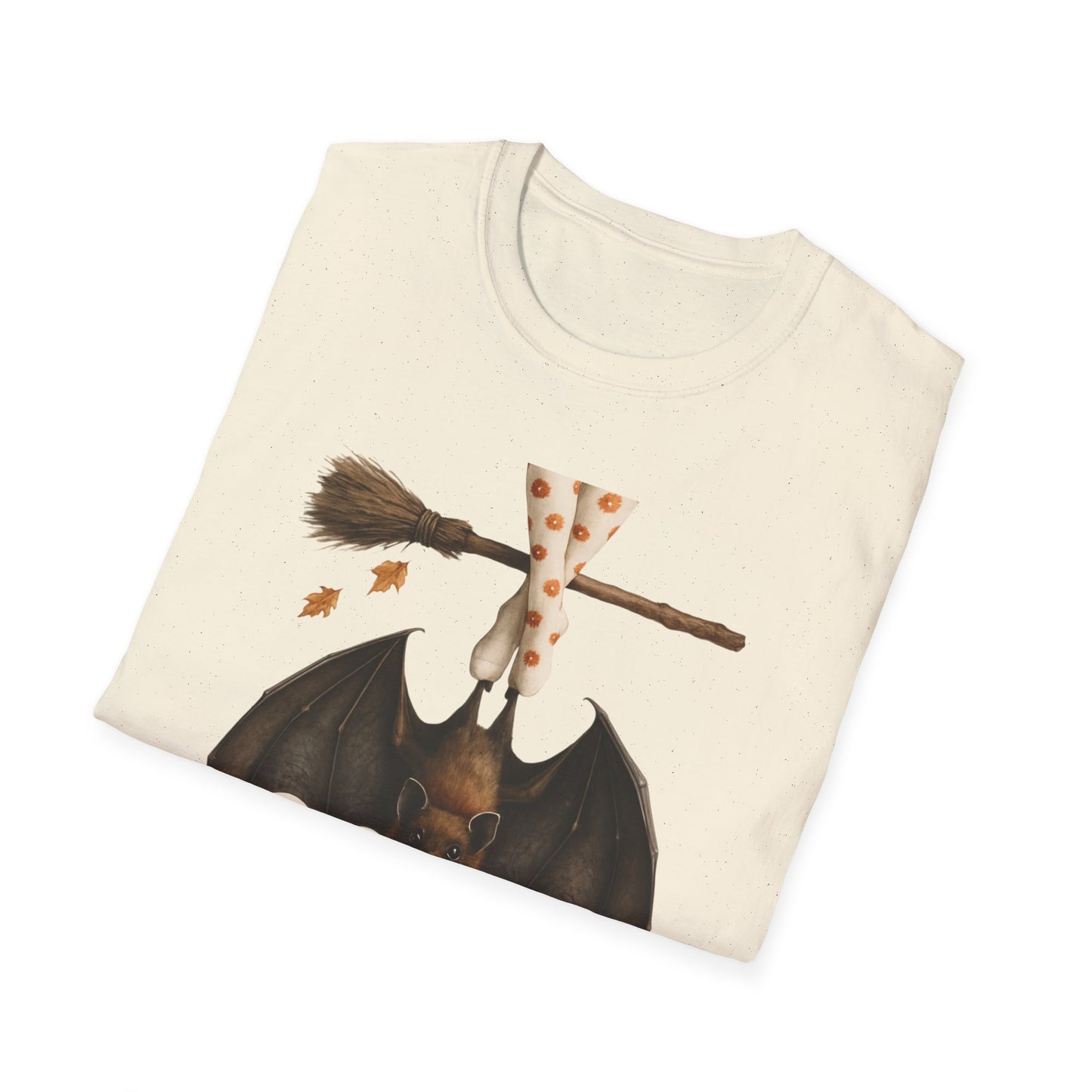 Bat and Bubblegum Unisex Softstyle T-Shirt, Halloween Top, Whimsical Graphic Tee, Cute Gift for Animal Lovers, Fall Vibes