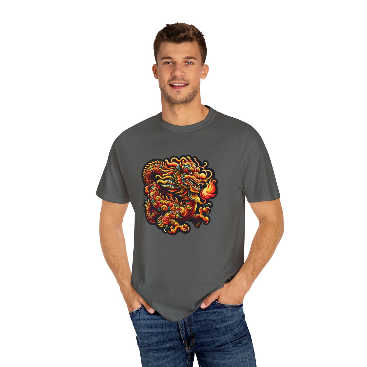 Dragon, Unisex Dragon Graphic T-Shirt - Colorful Garment-Dyed Tee