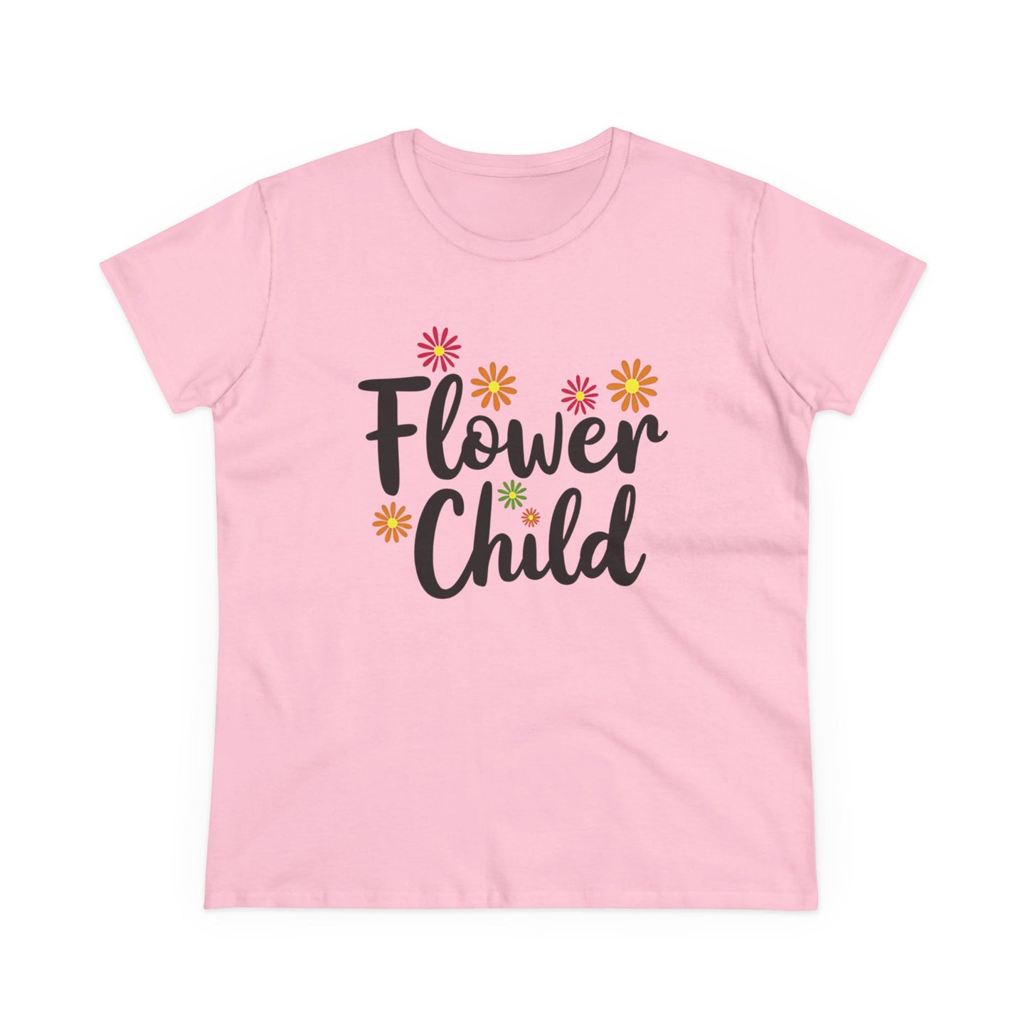 Flower Child Women's Midweight Cotton Tee - Boho Vintage Style Shirt for Everyday Wear - Psychonaut Swag