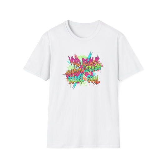 Retro Graffiti Tee — "Void Realm Shadow Crash Rebel Soul" Graphic T-Shirt
