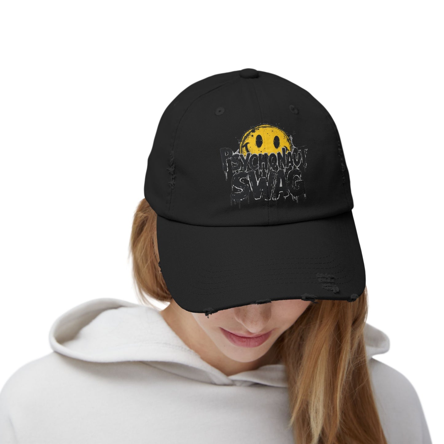 Psycho Unisex Distressed Cap, Cool Casual Hat, Streetwear Accessory, Gift for Trendsetters, Festival Gear, Summer Vibes - Psychonaut Swag