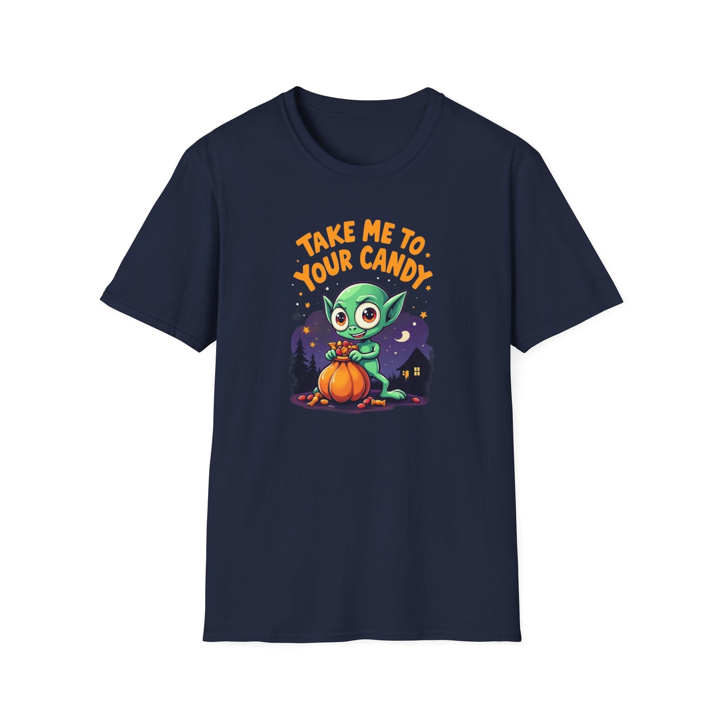 Trick or Treat Alien, T-Shirt, Cute Graphic Tee, Trick or Treat Shirt, Unisex Halloween Apparel, Fun Holiday Outfit