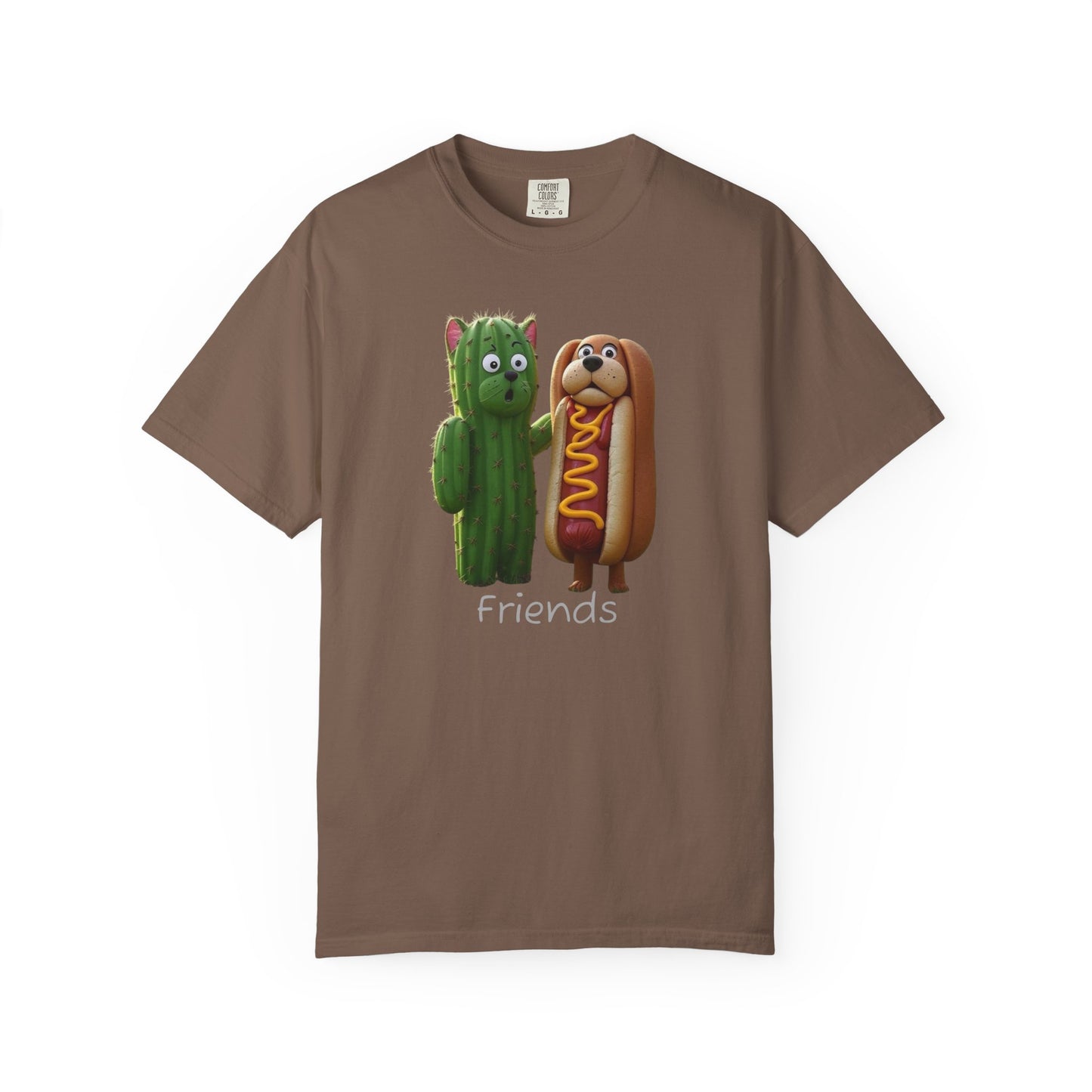 Friends Cactus and Hot Dog, Cartoon T-Shirt, Cute Tee for Kids and Adults, Humorous Gift for Food Lovers, Summer Casual Wear, Birthday Gift