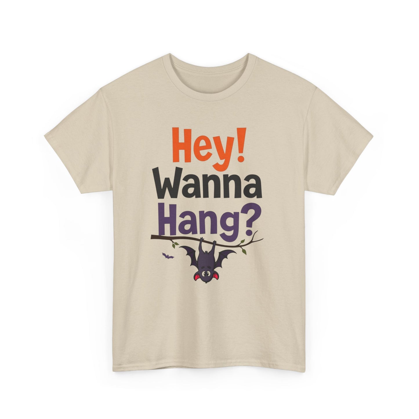 Wanna Hang, Bat Halloween Themed Unisex Heavy Cotton Tee - Fun & Spooky Graphic Tee, Perfect for Parties, Costume Events, Fall Celebrations, Gifts - Psychonaut Swag