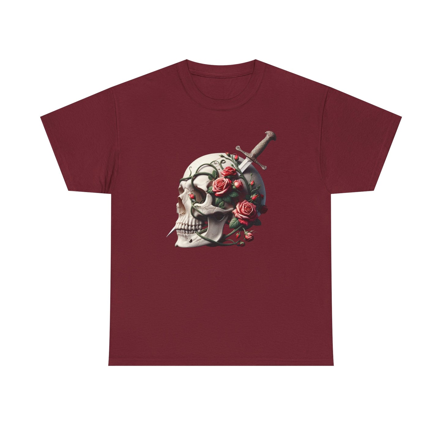 Skull & Roses Unisex Heavy Cotton Tee - Edgy Graphic T-Shirt for Alternative Fashion - Psychonaut Swag