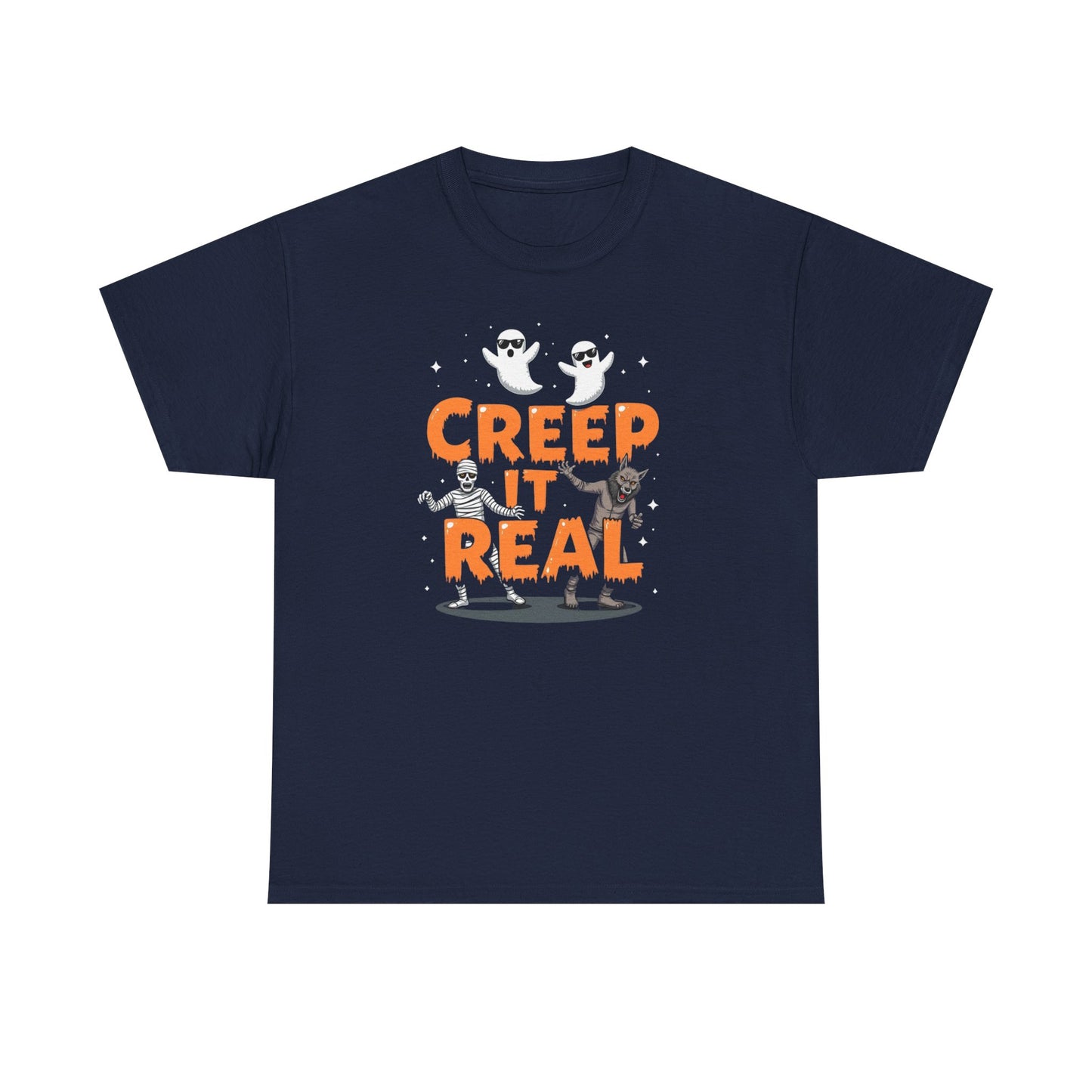 Creep It Real Unisex Heavy Cotton Tee, Halloween Shirt, Fall Apparel, Spooky Season, Ghost Theme, Unisex Casual Wear