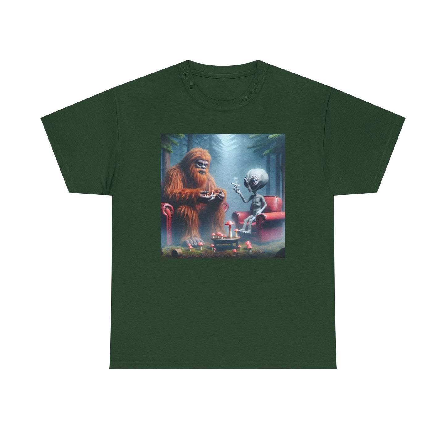 Mythical Bigfoot and Alien, Hanging out in the woods, Unisex Heavy Cotton Tee - Psychonaut Swag