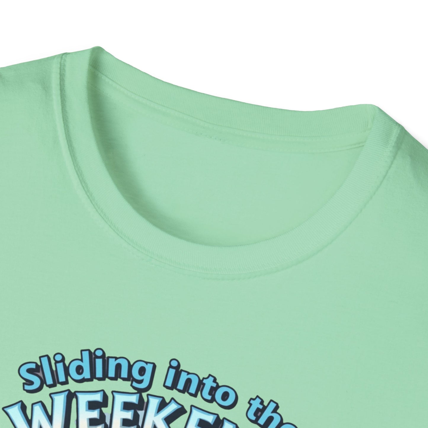 Sliding Penguin, Weekend Vibes T-Shirt, Funny Graphic Tee, Penguin Design Shirt, Casual Apparel, Unisex Softstyle T-Shirt - Psychonaut Swag